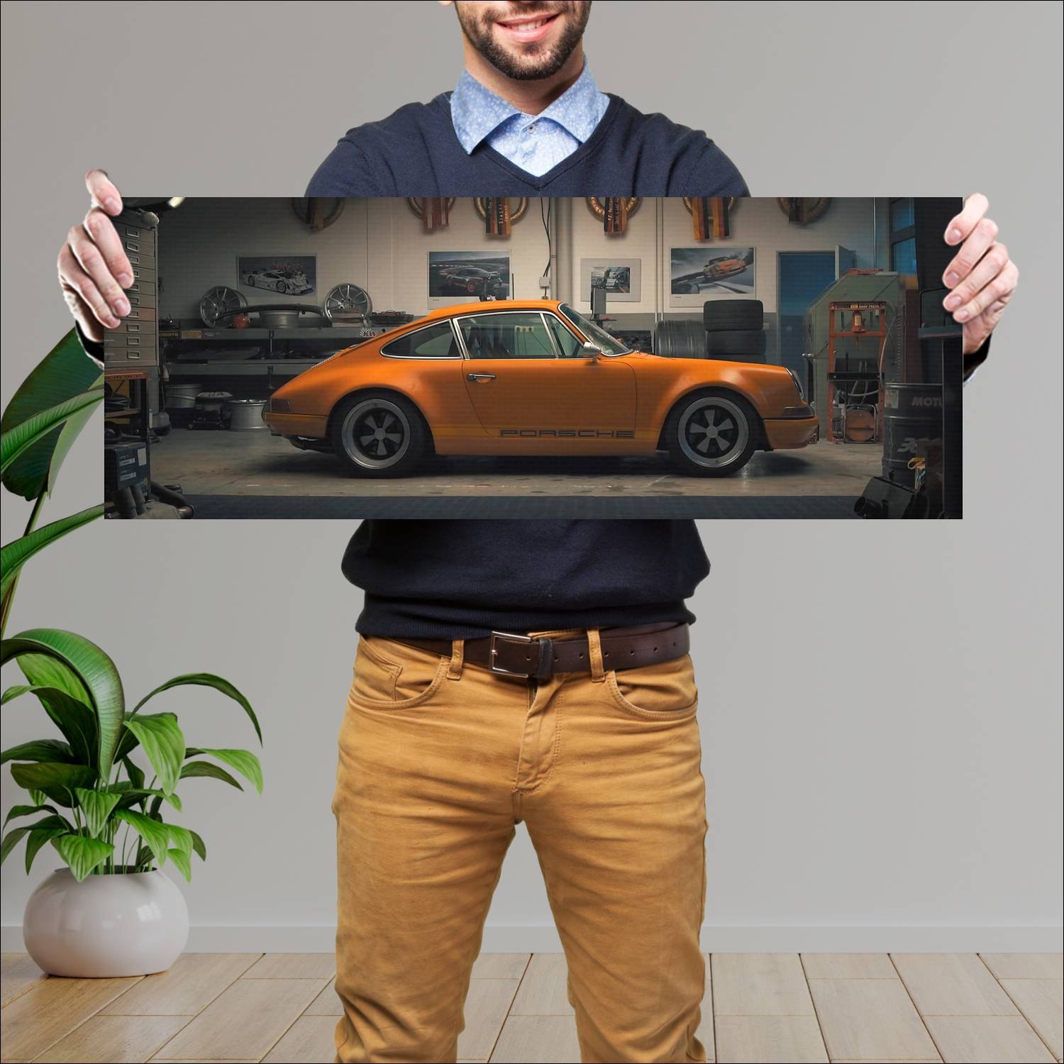Cuadro grande 30x80cm Auto Porsche Clasico en el Garage Porsche