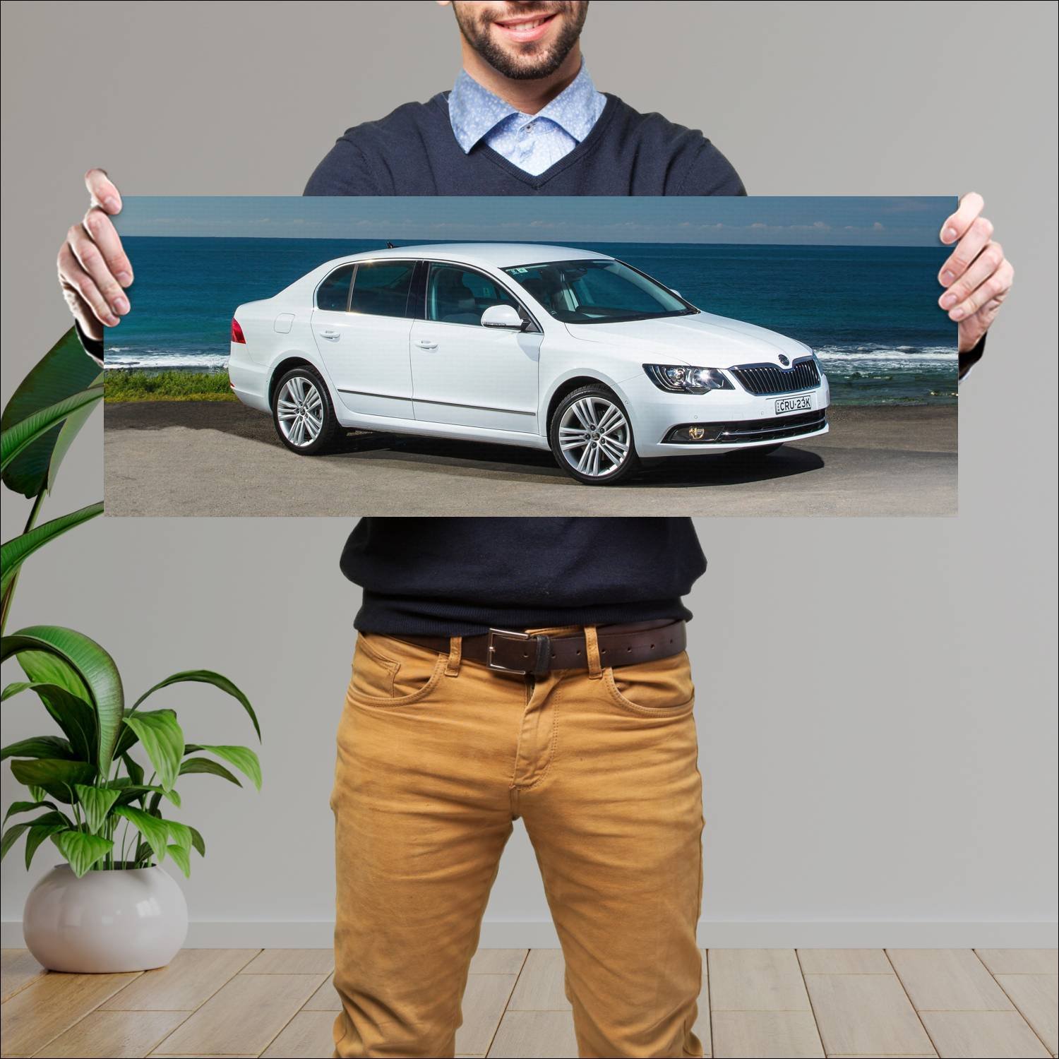 Cuadro grande 30x80cm 2014 skoda superb au auto 218 Skoda