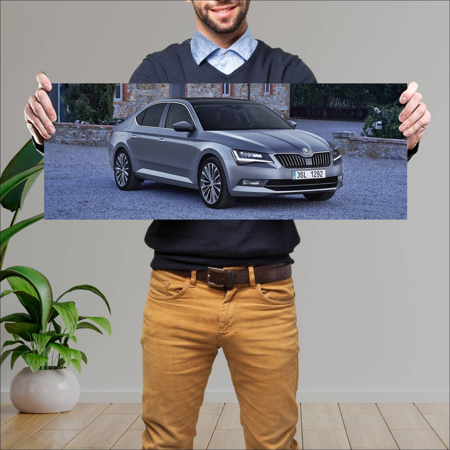 Cuadro grande 30x80cm 2015 skoda superb auto 251 Skoda