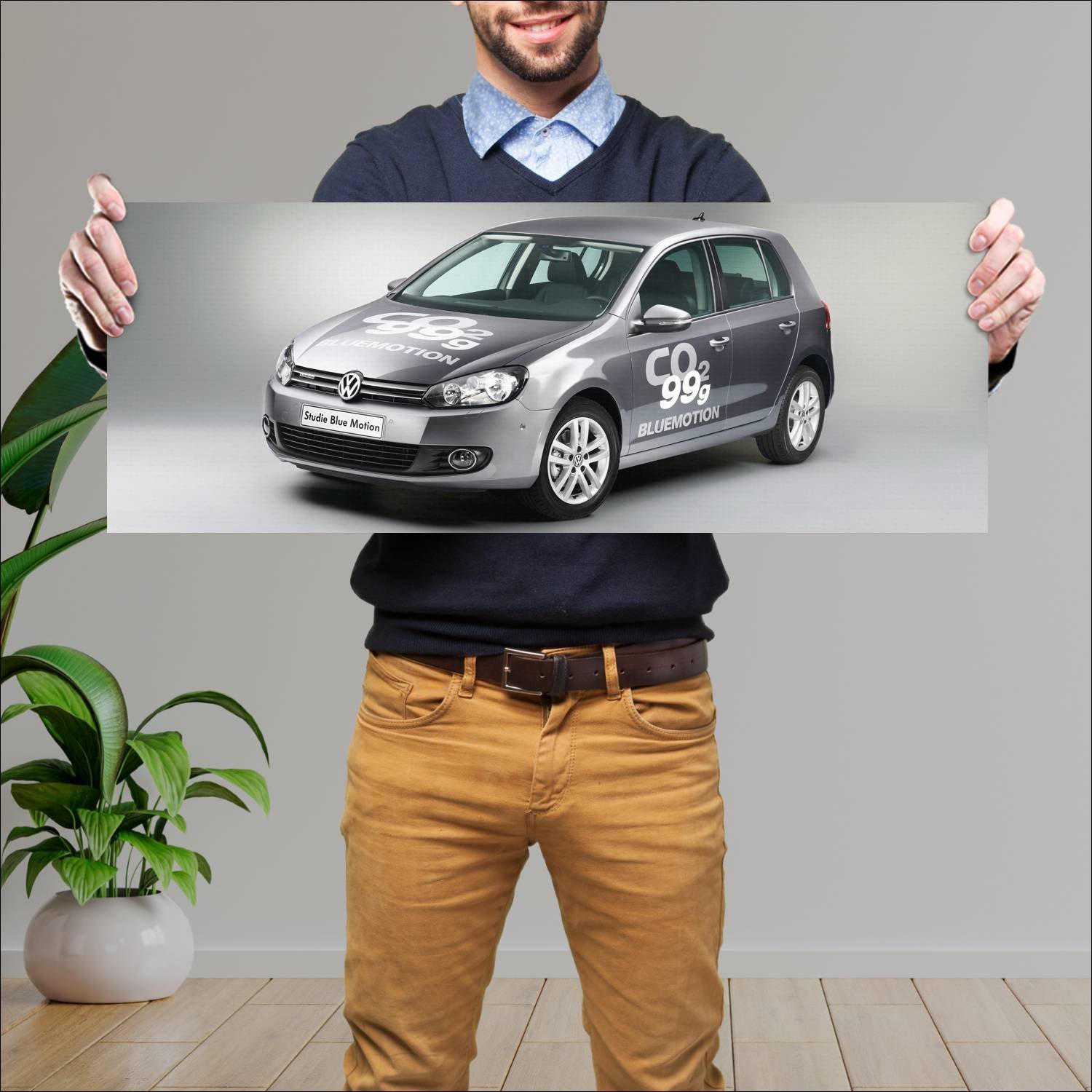 Cuadro grande 30x80cm 2008 volkswagen golf blue mo 369 Volkswagen
