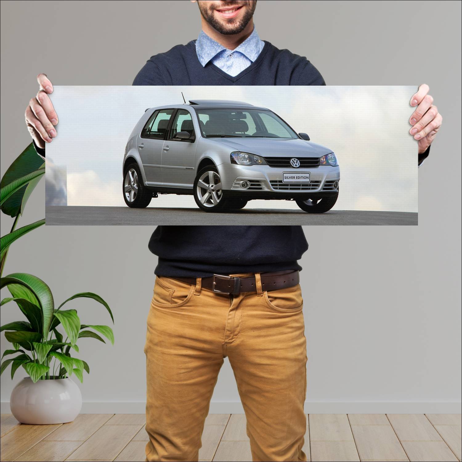 Cuadro grande 30x80cm 2009 volkswagen golf silver 474 Volkswagen