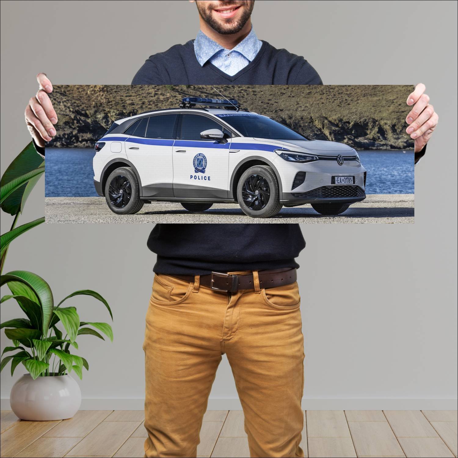 Cuadro grande 30x80cm 2021 volkswagen id 4 police 889 Volkswagen