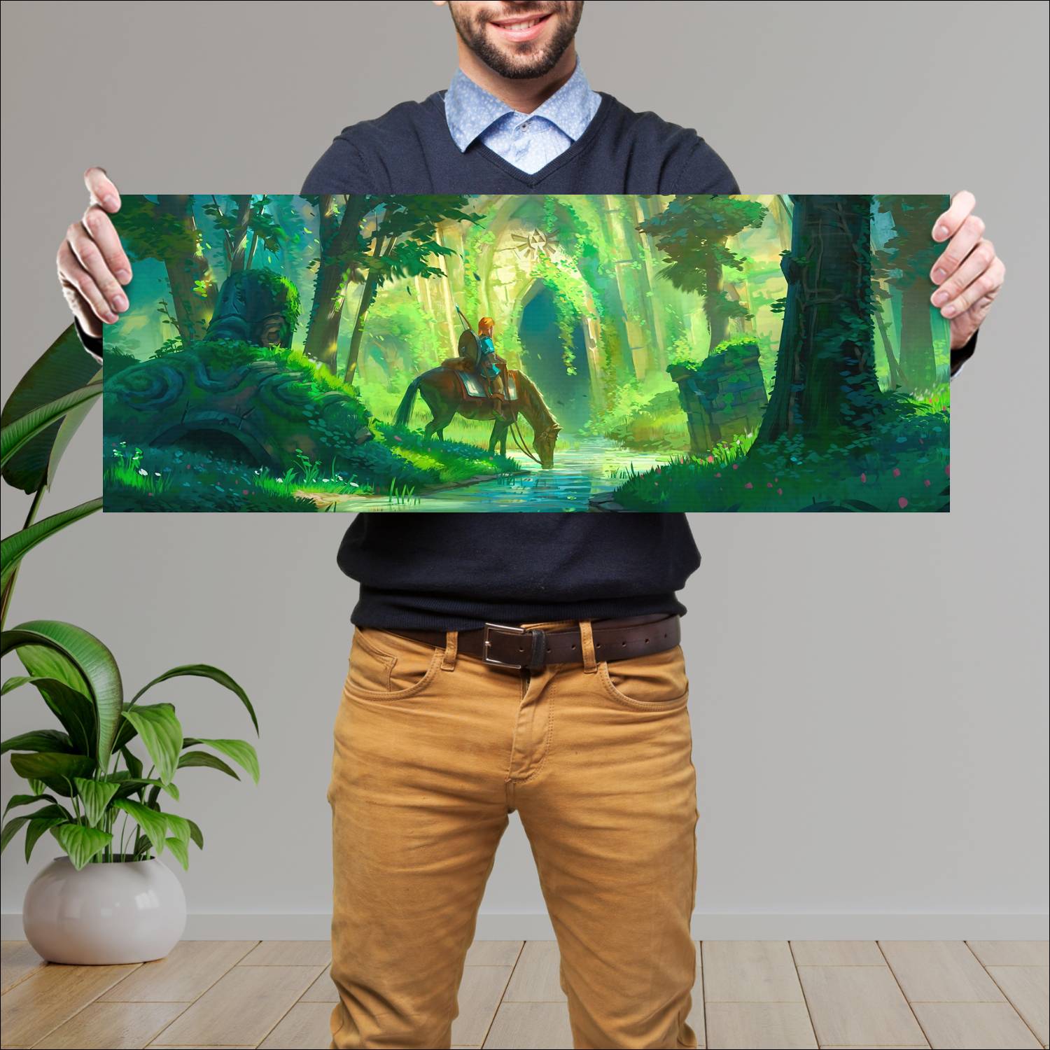 Cuadro grande 30x80cm Zelda Link Bosque Gamer