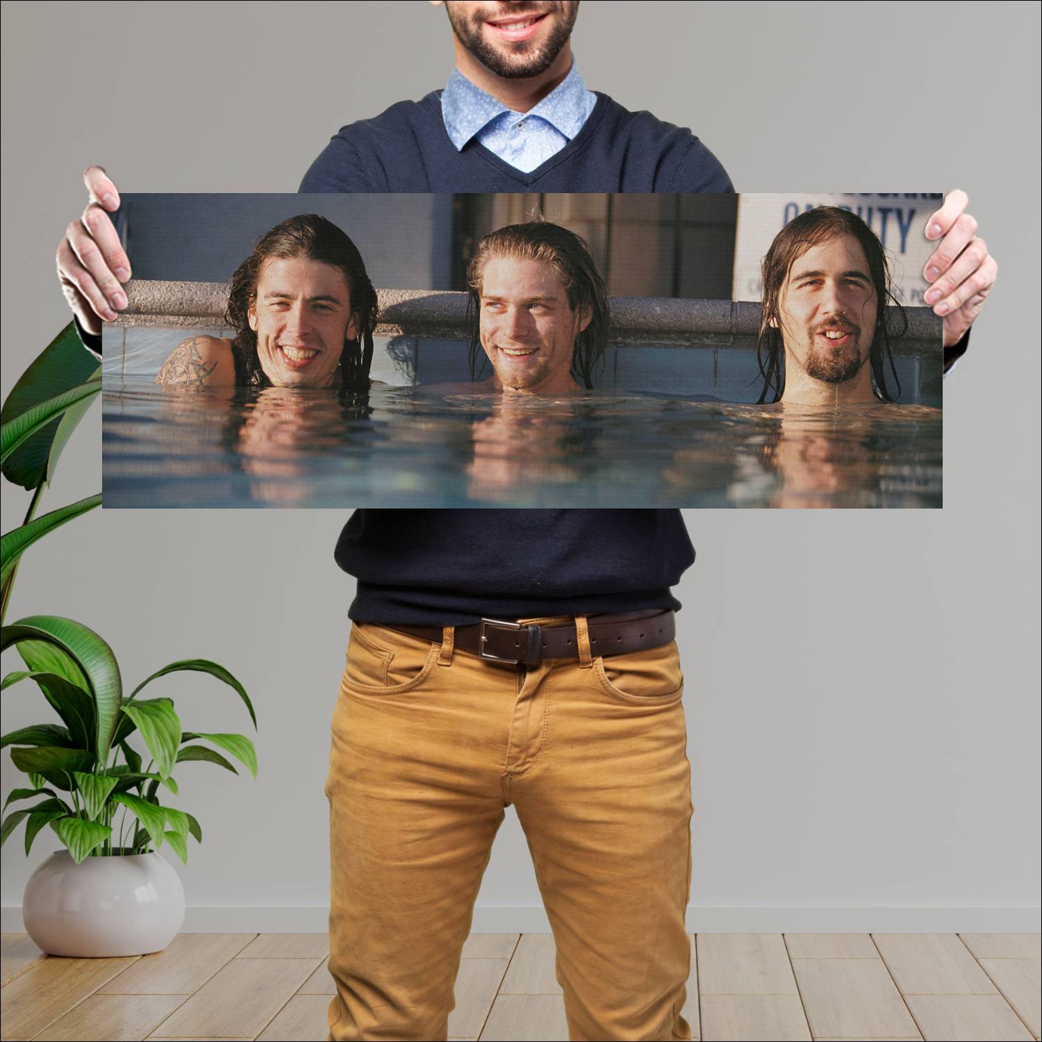 Cuadro grande 30x80cm Nirvana Dave, Kurt y Krist pileta Musica