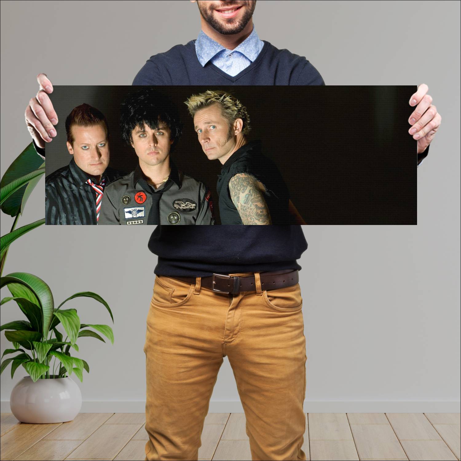 Cuadro grande 30x80cm Green Day Tre Cool, Billie Joe y Mike Musica