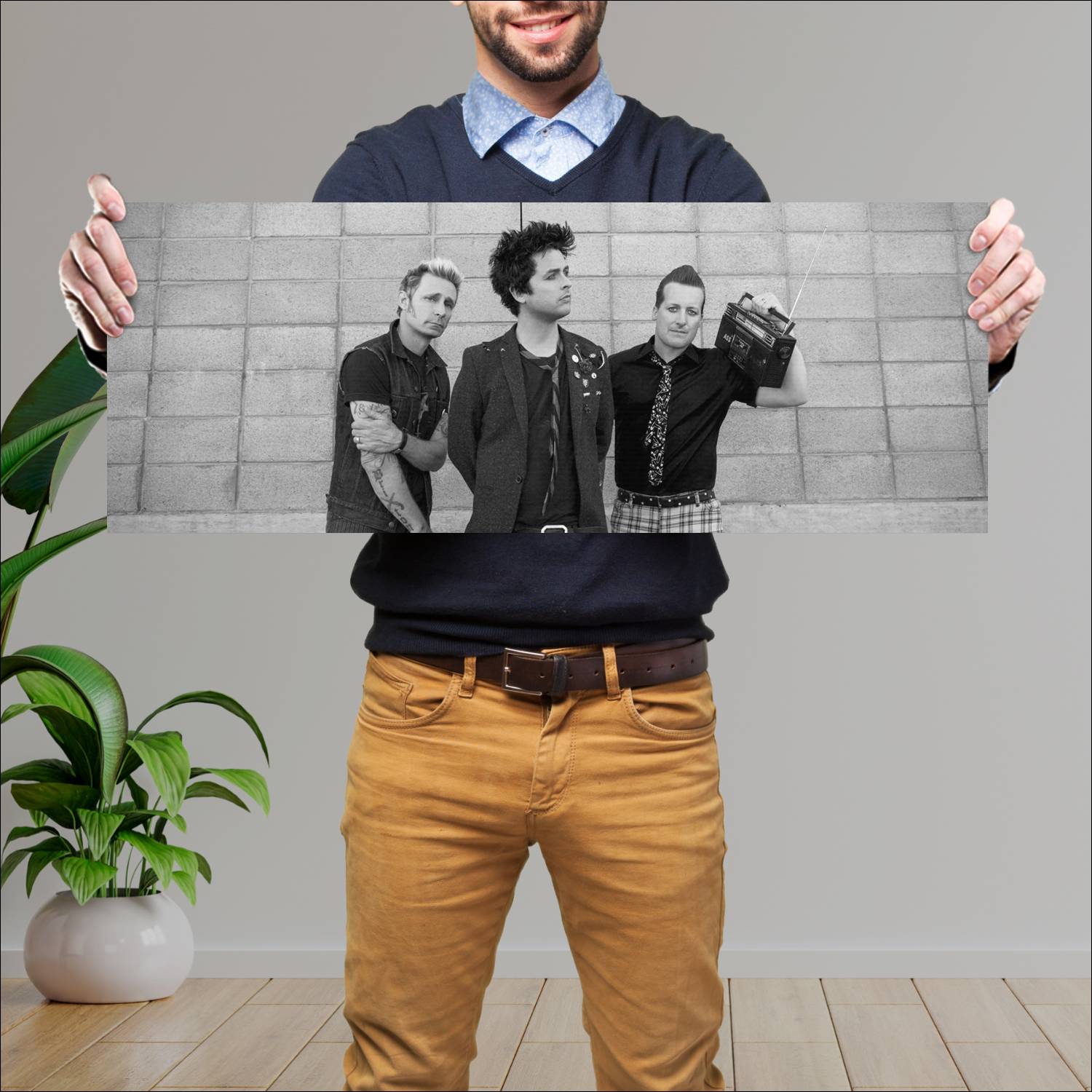Cuadro grande 30x80cm Green Day Mike, Billie y Tre Cool Musica