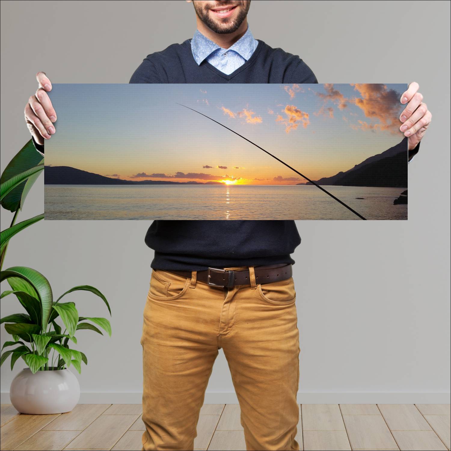 Cuadro grande 30x80cm Amanecer y caña Diseño AN