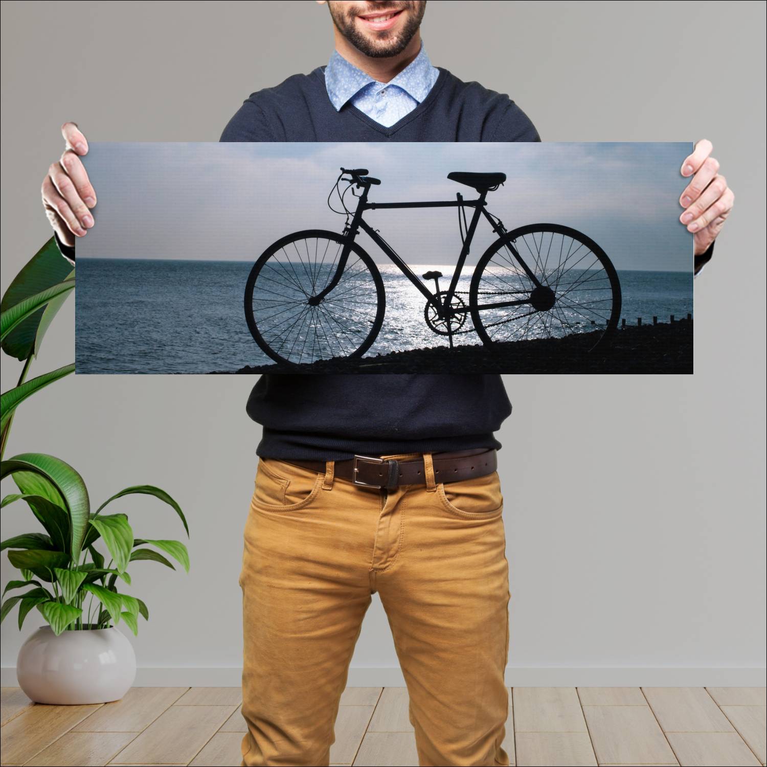 Cuadro grande 30x80cm Bici y el mar Diseño AN