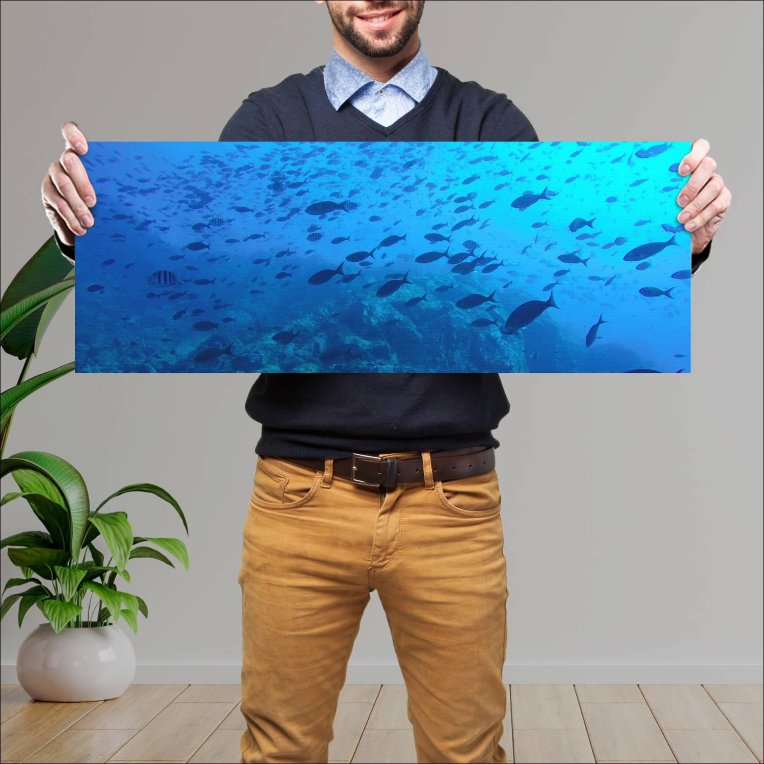Cuadro grande 30x80cm Peces en el fondo del mar Diseño AN