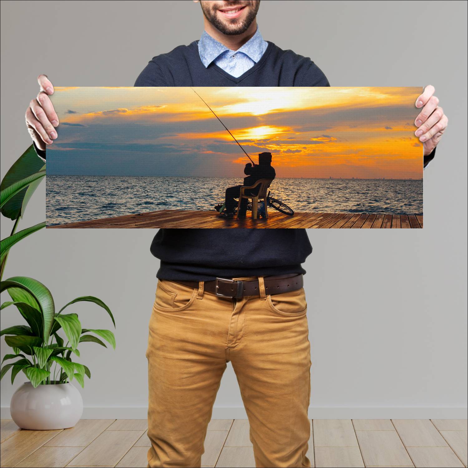 Cuadro grande 30x80cm Pescando relax Diseño AN