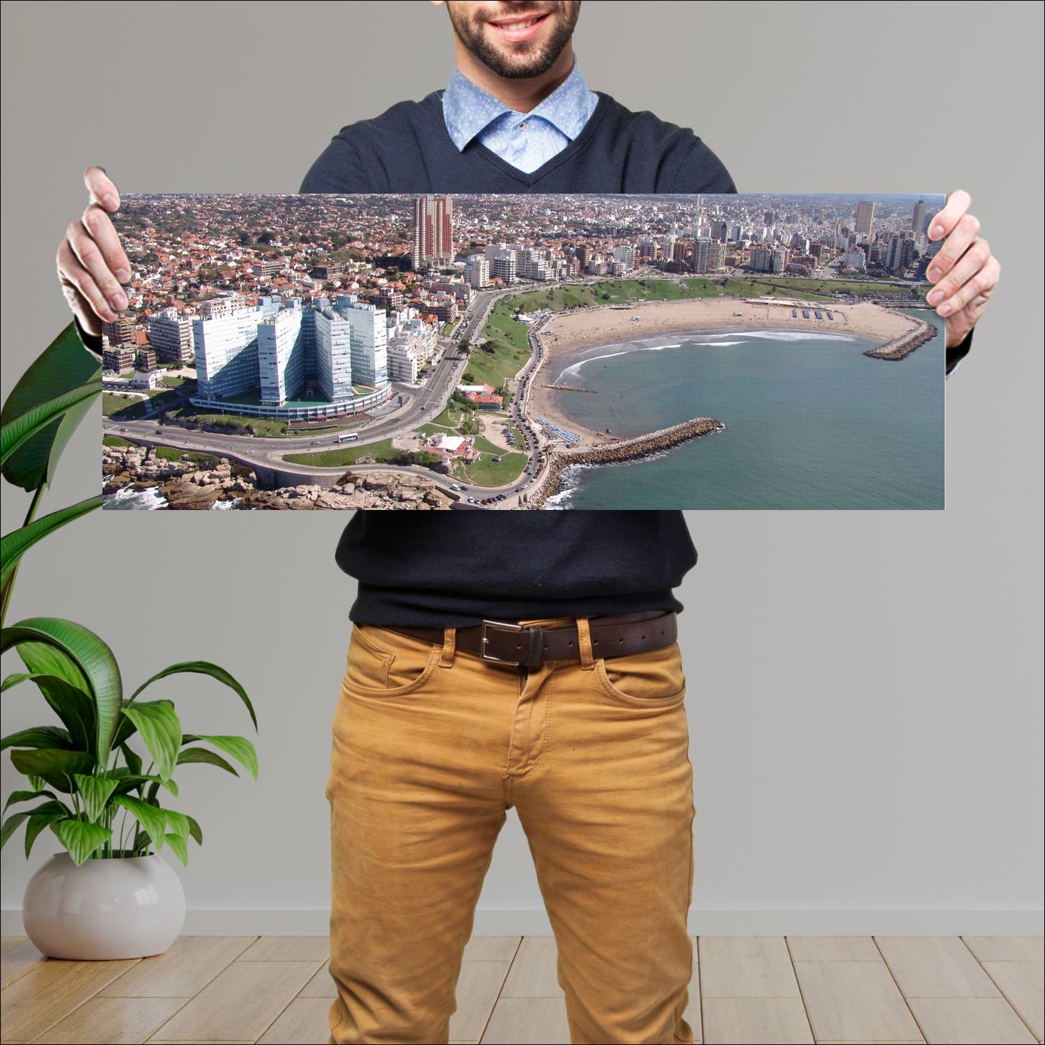Cuadro grande 30x80cm Playa Varese Mar del Plata Diseño AN