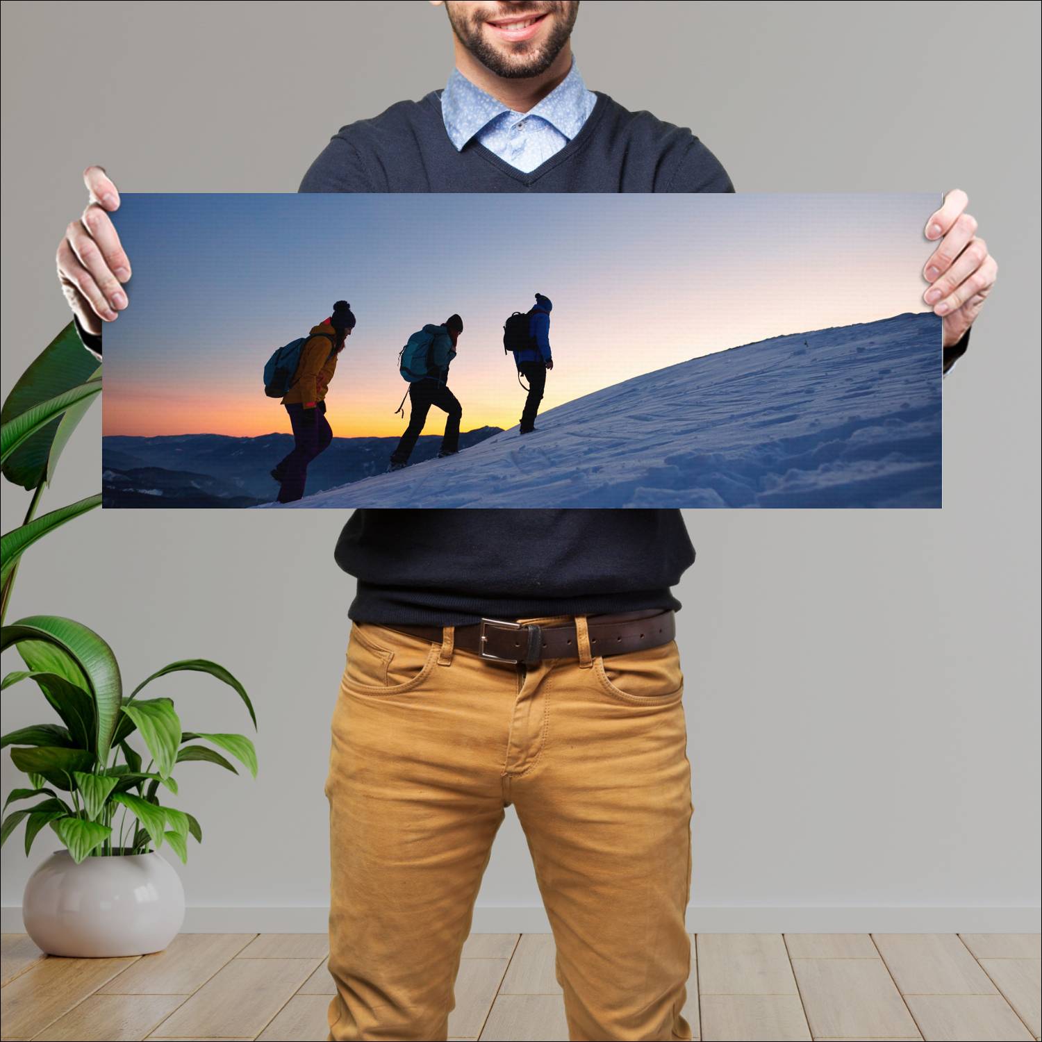 Cuadro grande 30x80cm Senderismo con nieve Diseño AN