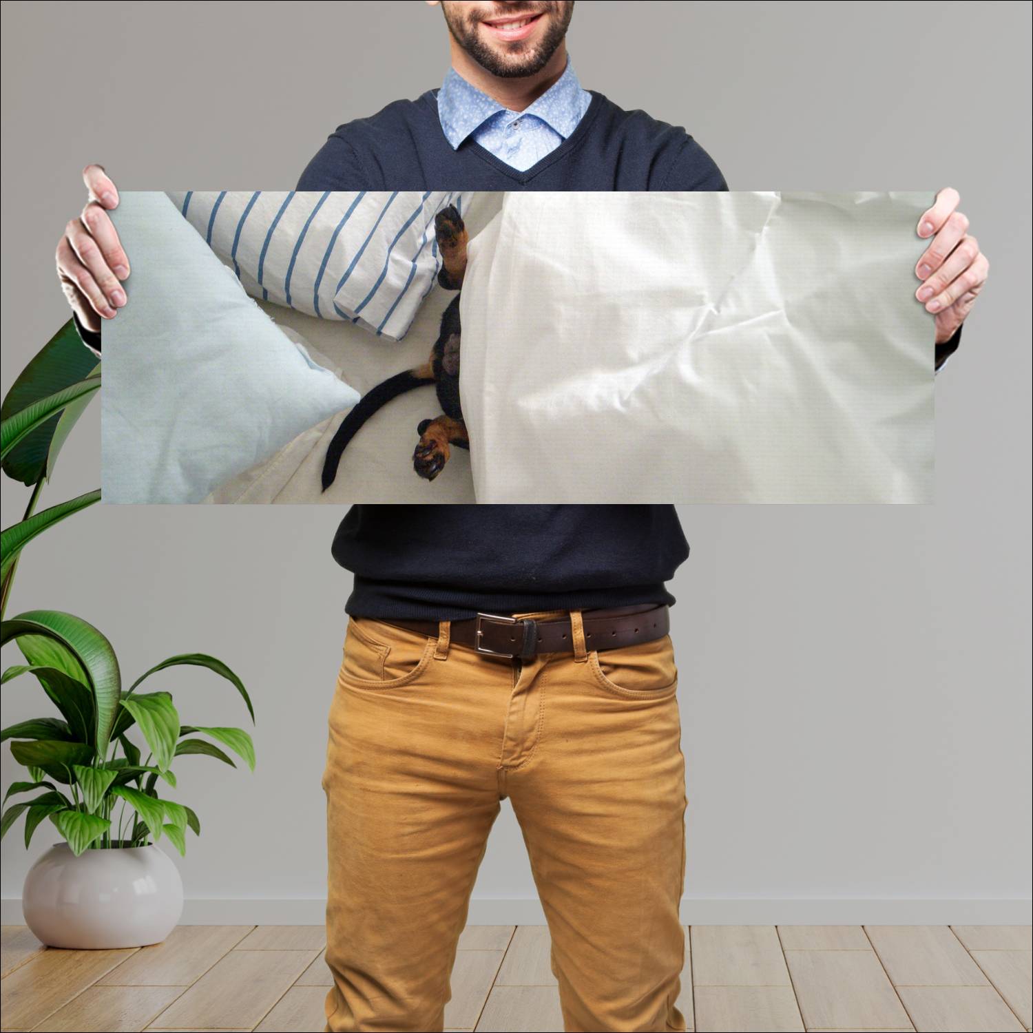 Cuadro grande 30x80cm Perro Salchicha Tapado Naturaleza Perro