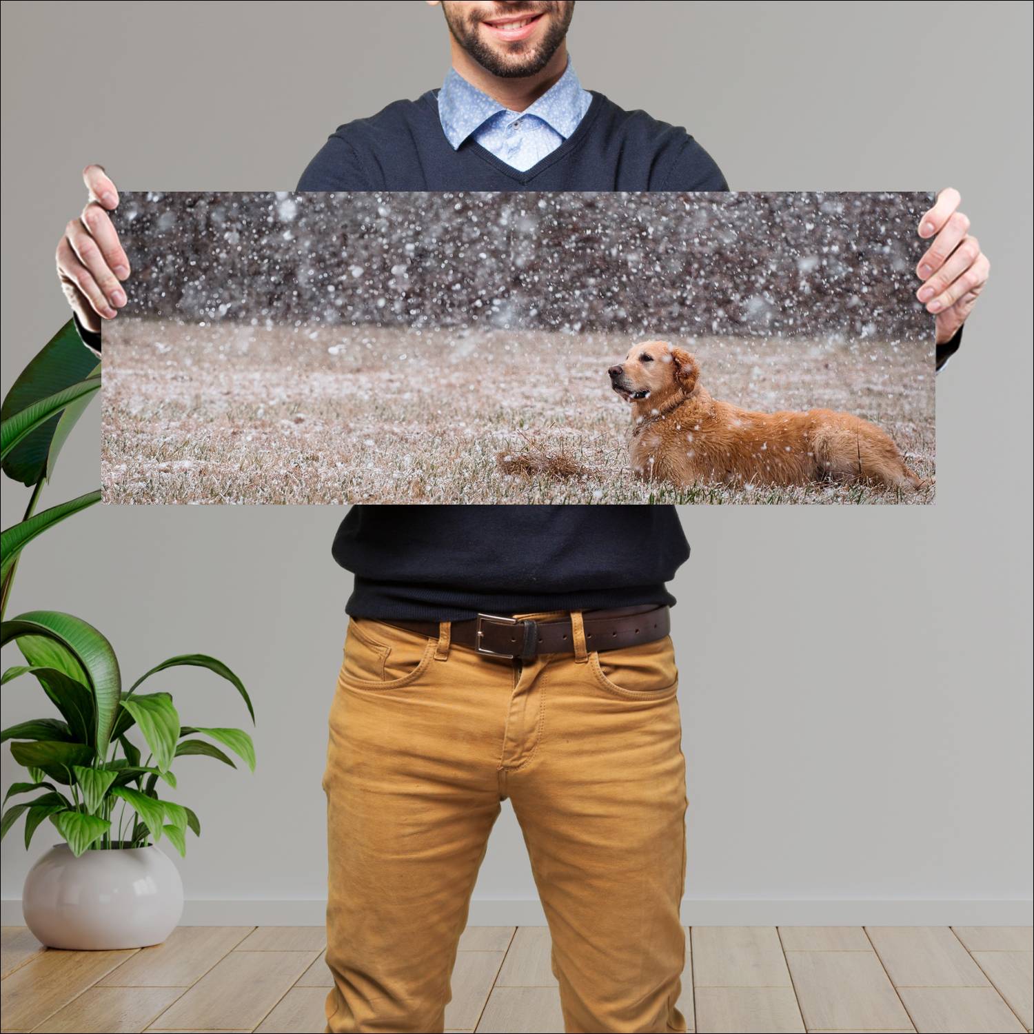 Cuadro grande 30x80cm Labrador Lluvia Naturaleza Perro