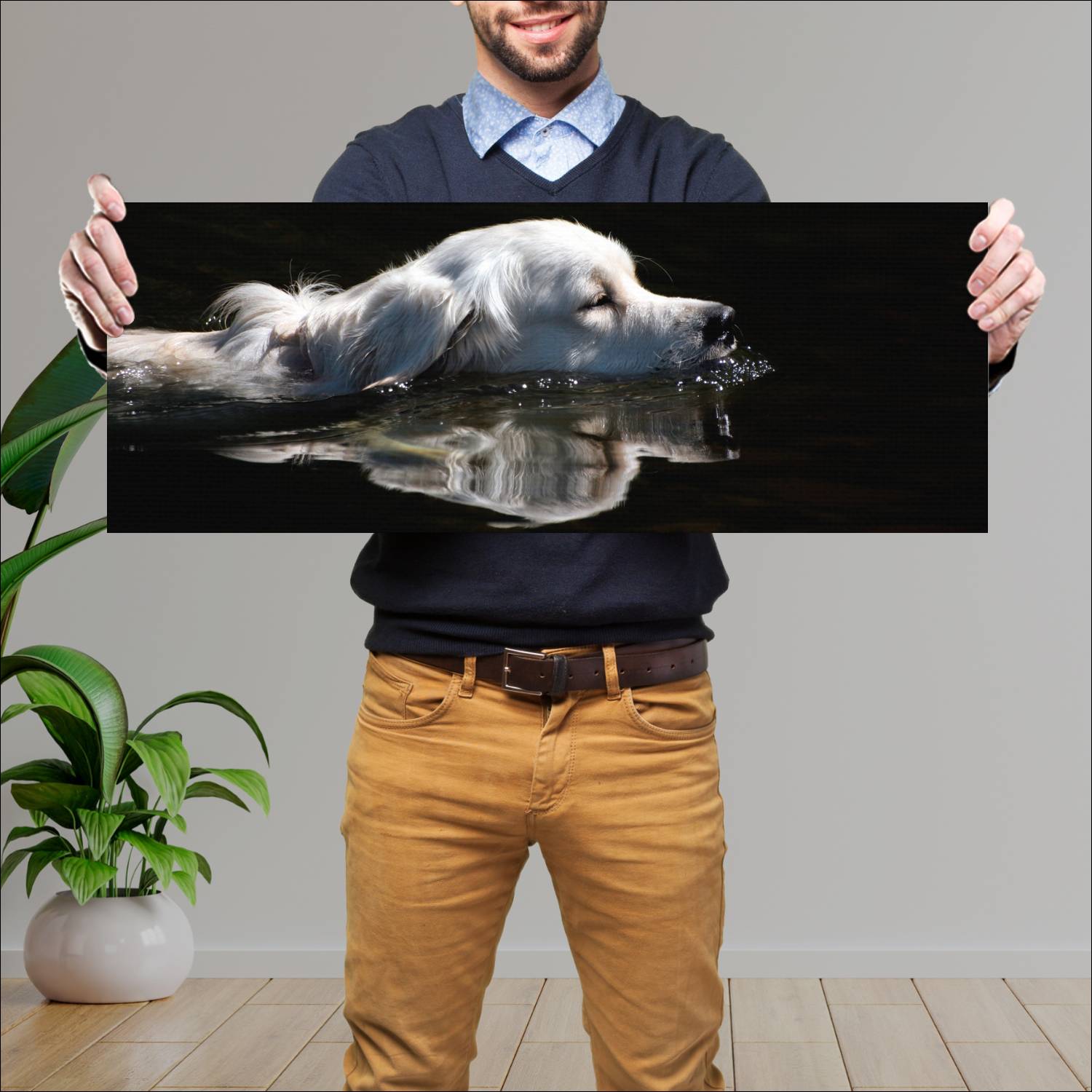 Cuadro grande 30x80cm Labrador Nadando Naturaleza Perro