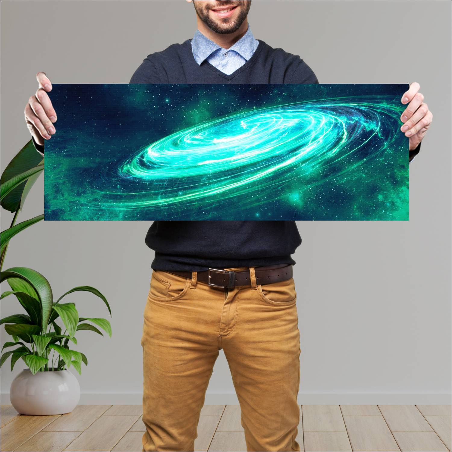 Cuadro grande 30x80cm Galaxia Verde Universo