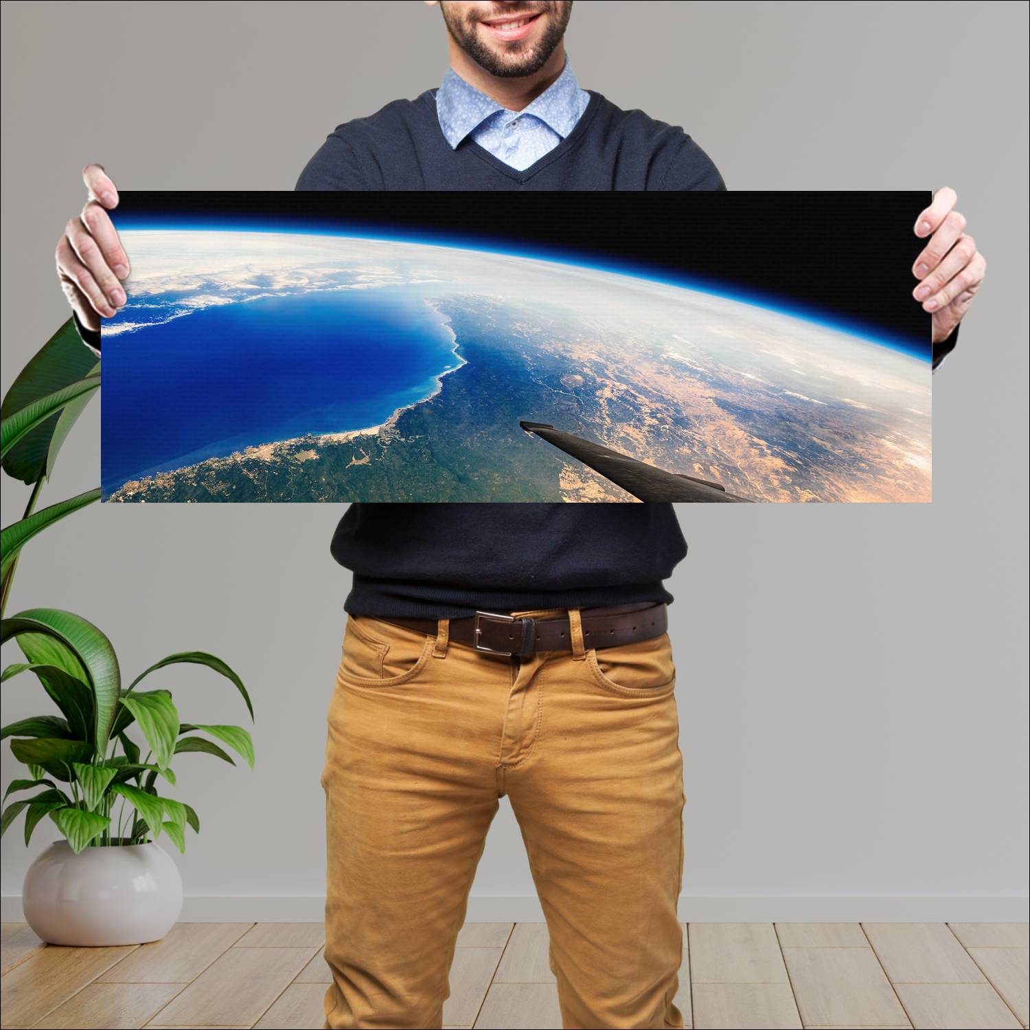 Cuadro grande 30x80cm Planeta Tierra Nave Universo