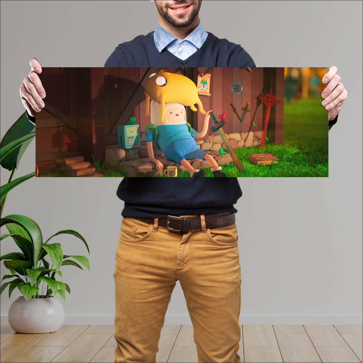 Cuadro grande 30x80cm Finn Jake y Bmo Hora de Aventura Horizontal