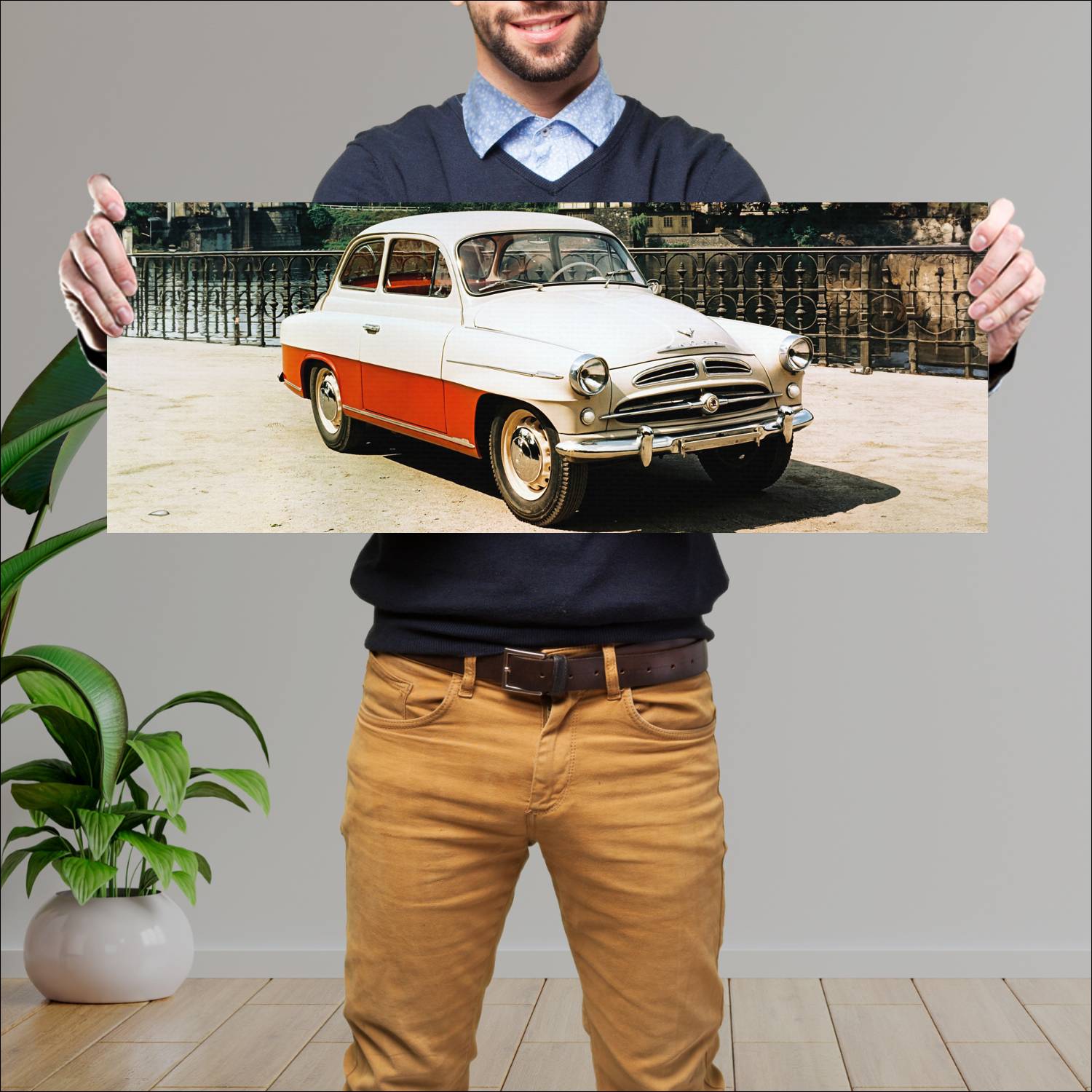 Cuadro grande 30x80cm 1957 skoda 445 auto 3 Skoda