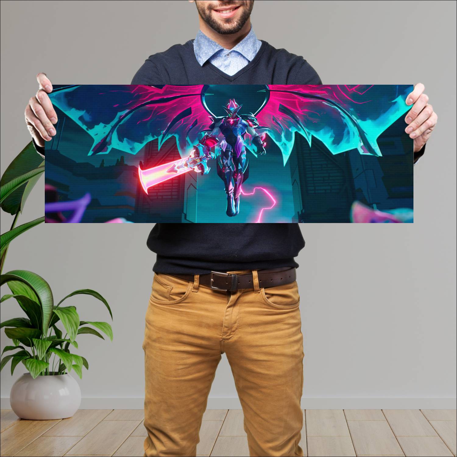 Cuadro grande 30x80cm aatrox wings primodian anima squad cinematic league of legends