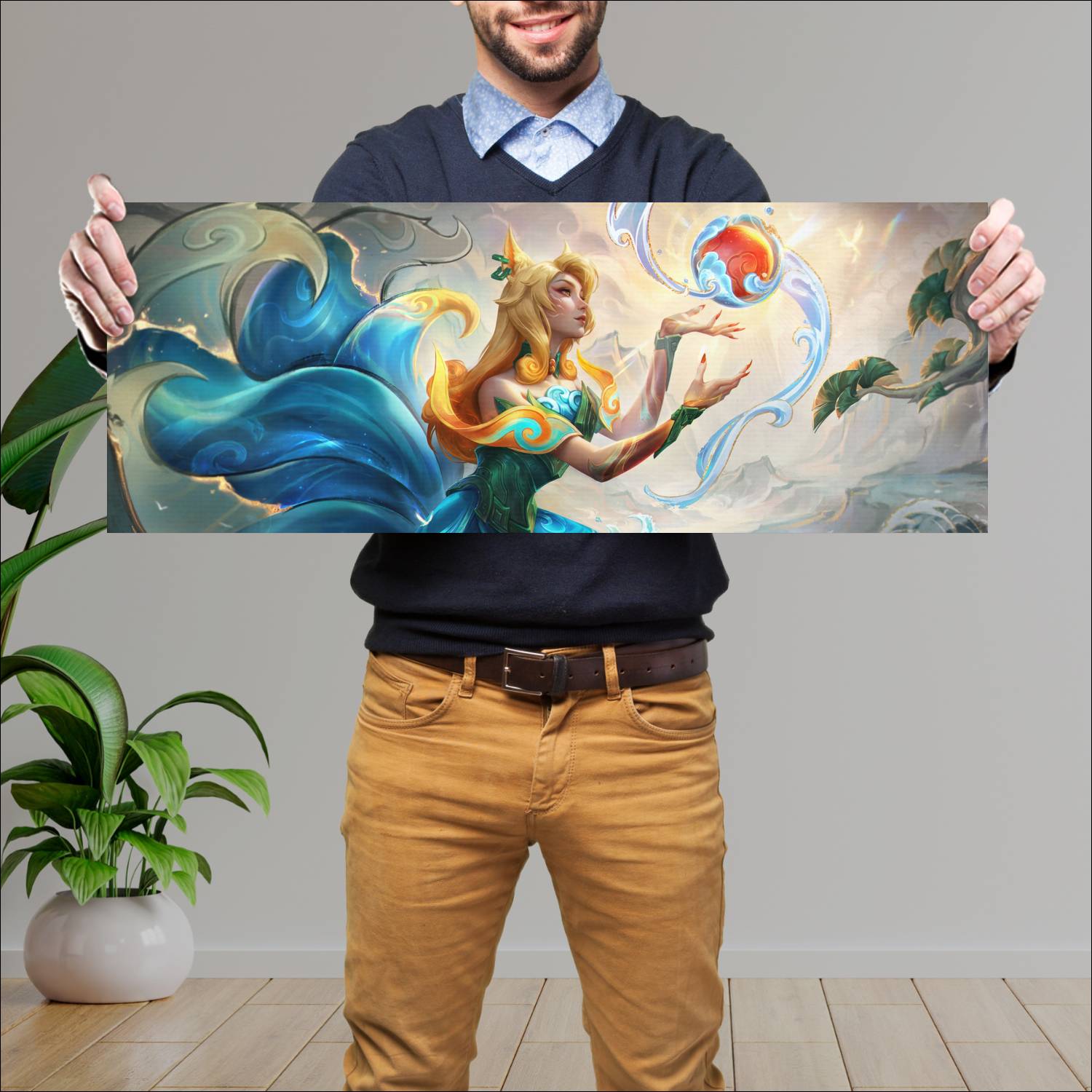 Cuadro grande 30x80cm ahri shan hai scrolls league of legends