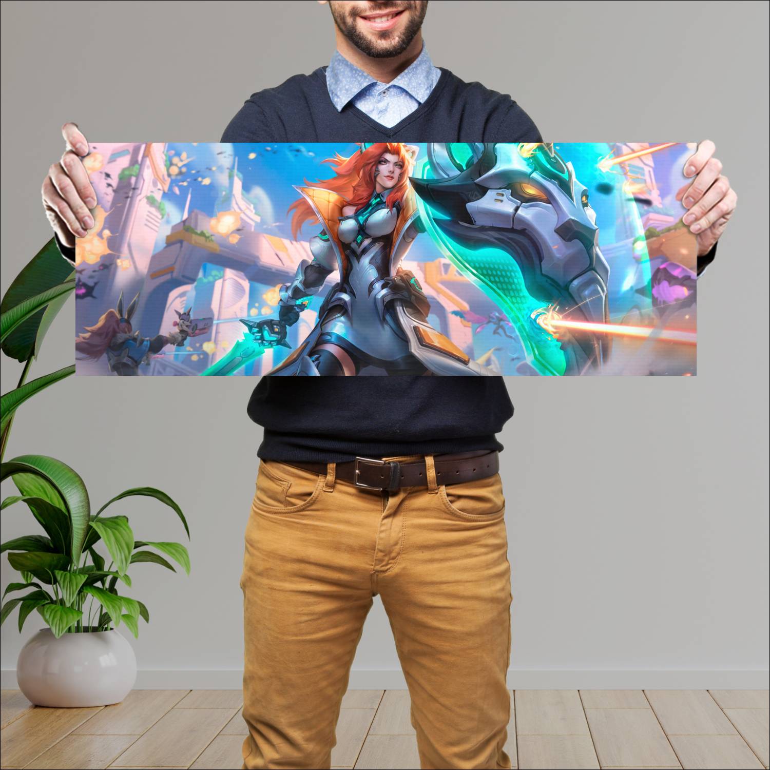 Cuadro grande 30x80cm battle lion leona prestige lol skin league of legends