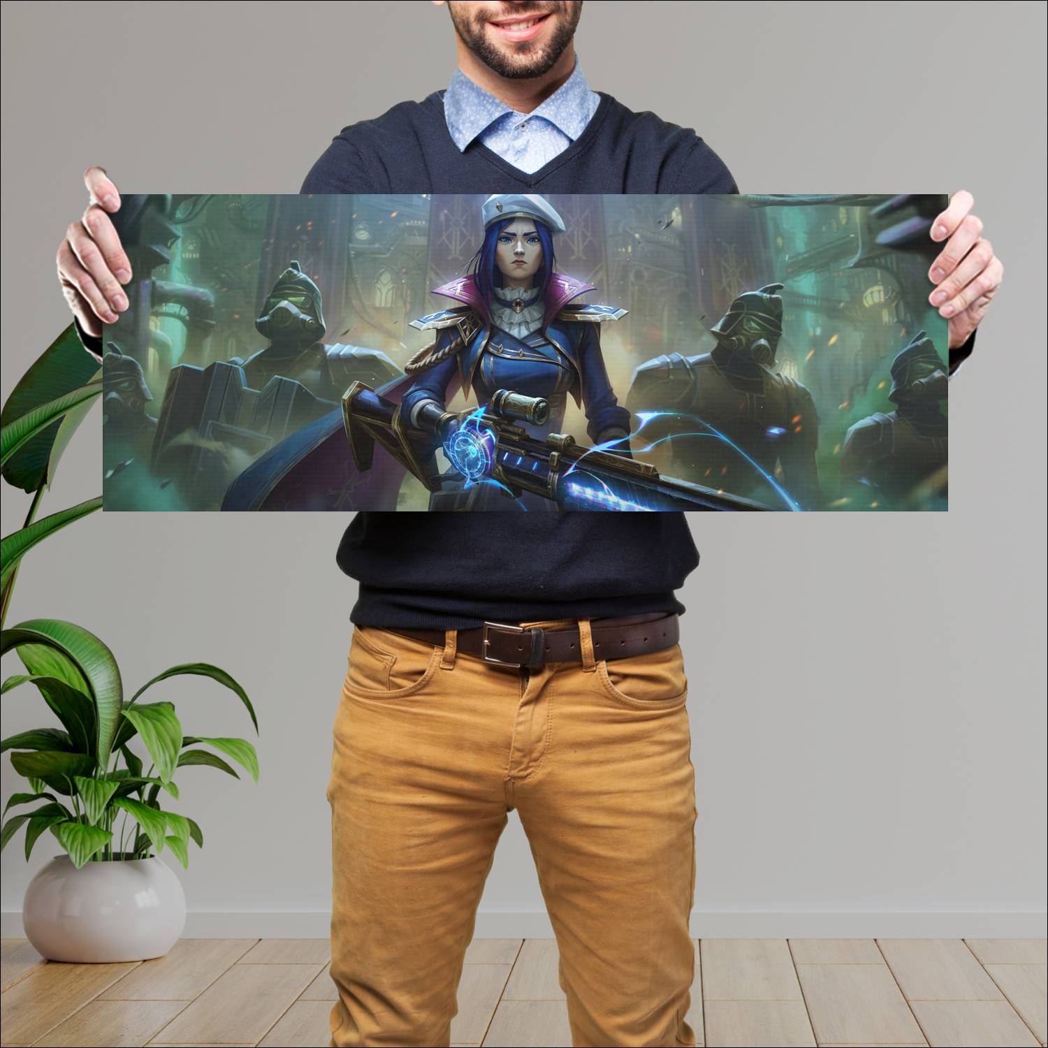 Cuadro grande 30x80cm caitlyn arcane commander skin lol league of legends