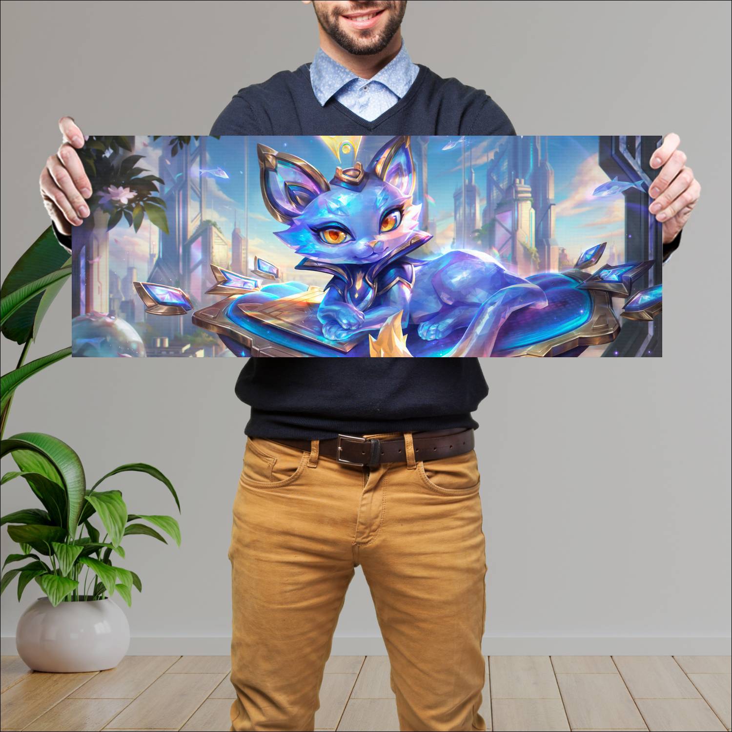 Cuadro grande 30x80cm cyber cat yuumi prestige skin league of legends