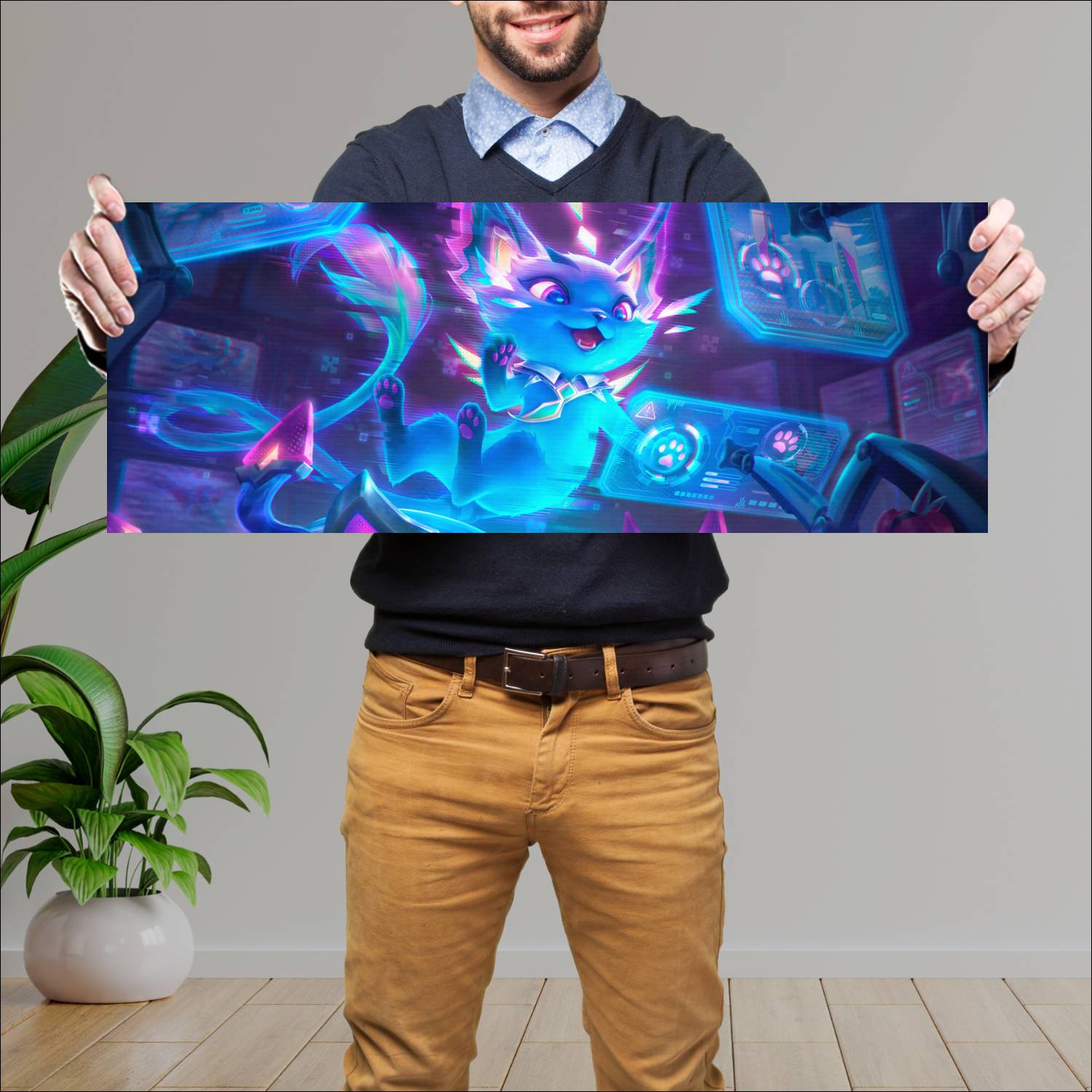 Cuadro grande 30x80cm cyber cat yuumi skin league of legends