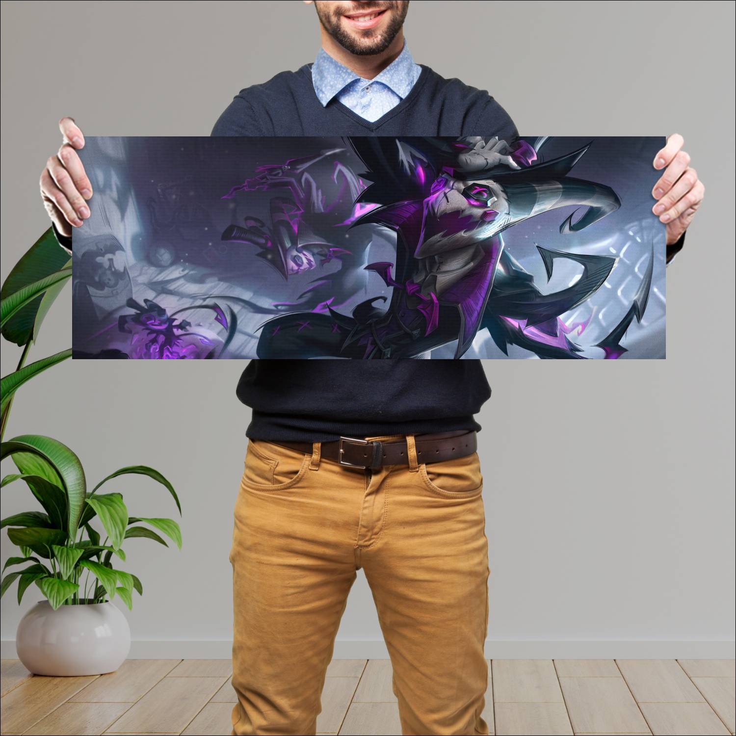 Cuadro grande 30x80cm fright night shaco lol skin league of legends