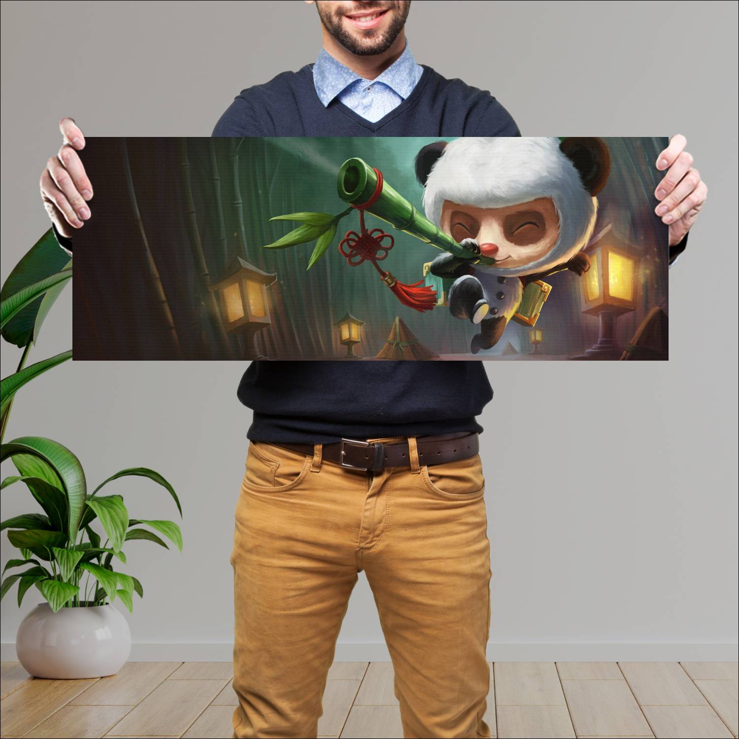 Cuadro grande 30x80cm panda teemo skin lol wild rift league of legends
