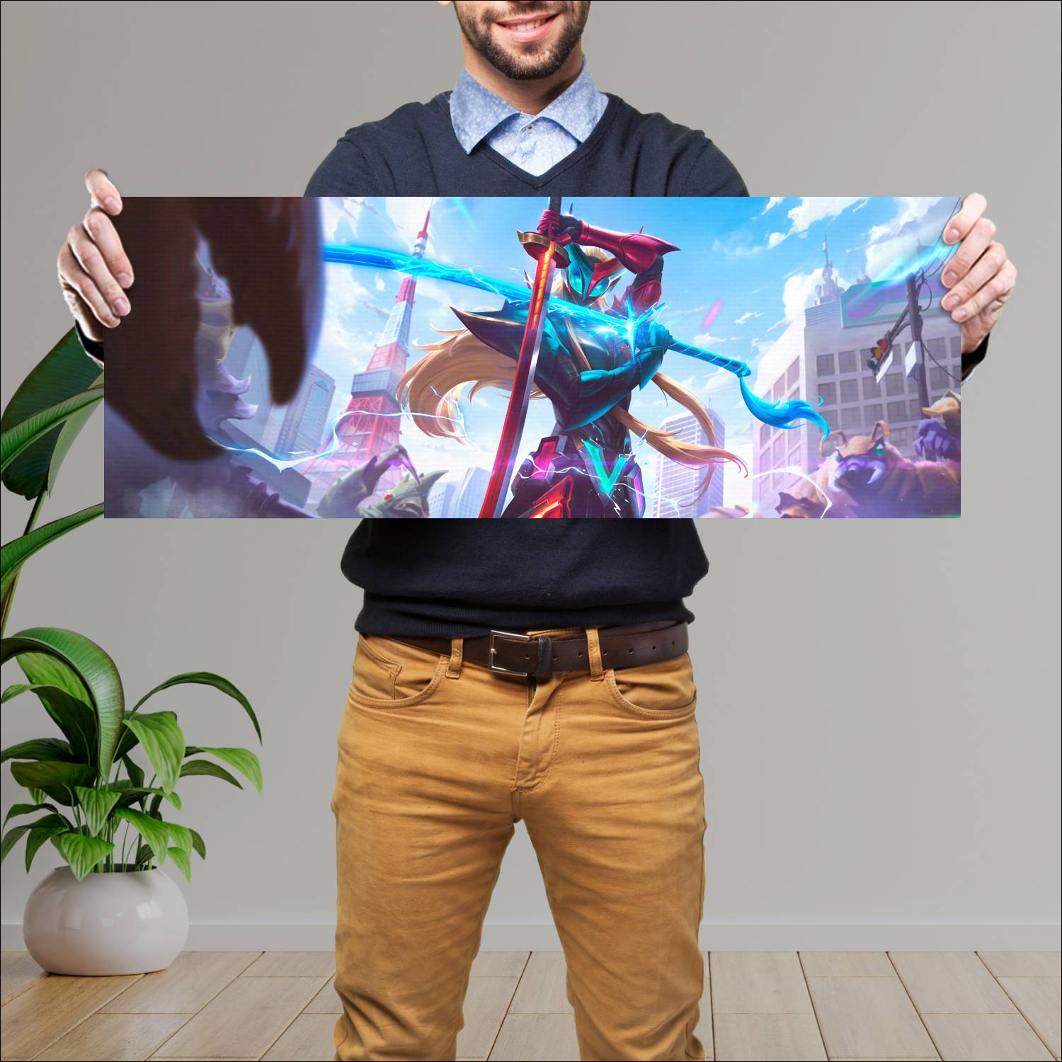 Cuadro grande 30x80cm yone masked justice league of legends