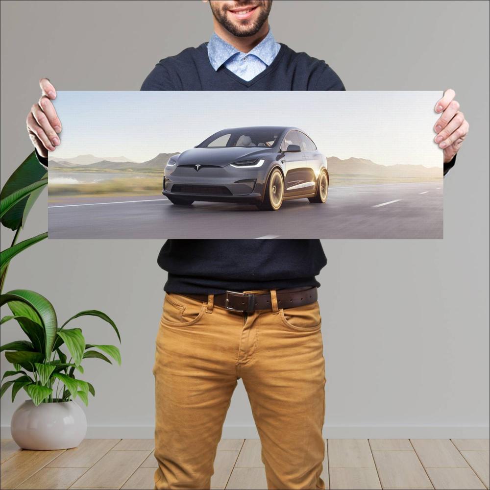 Cuadro grande 30x80cm 2022 Tesla Model X Plaid 001 Tesla