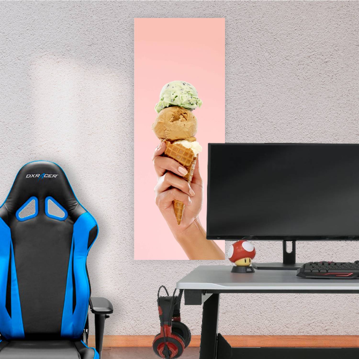 Cuadro grande 30x80cm helado fondo rosa Comida