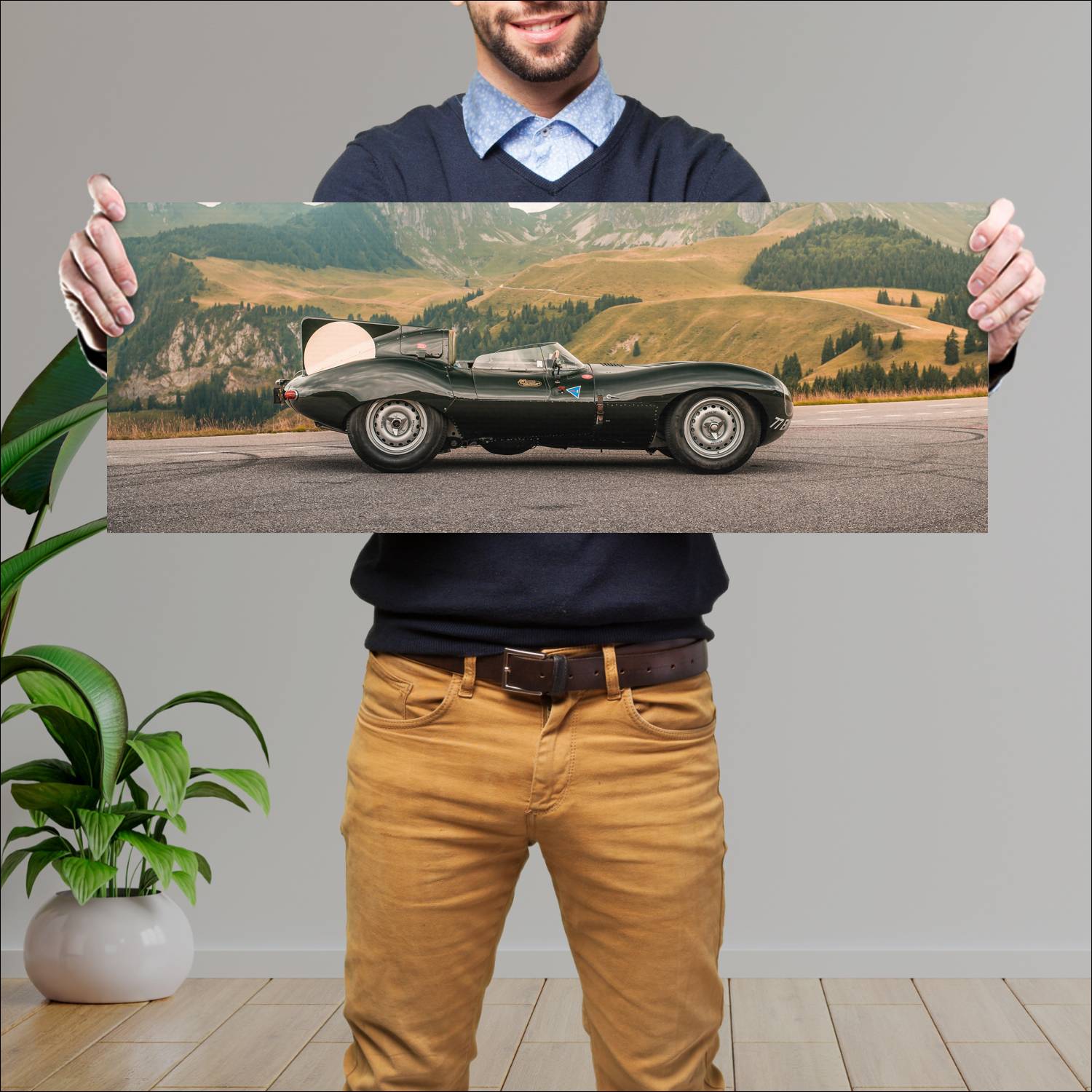 Cuadro grande 30x80cm 1956 Jaguar D Type Jaguar