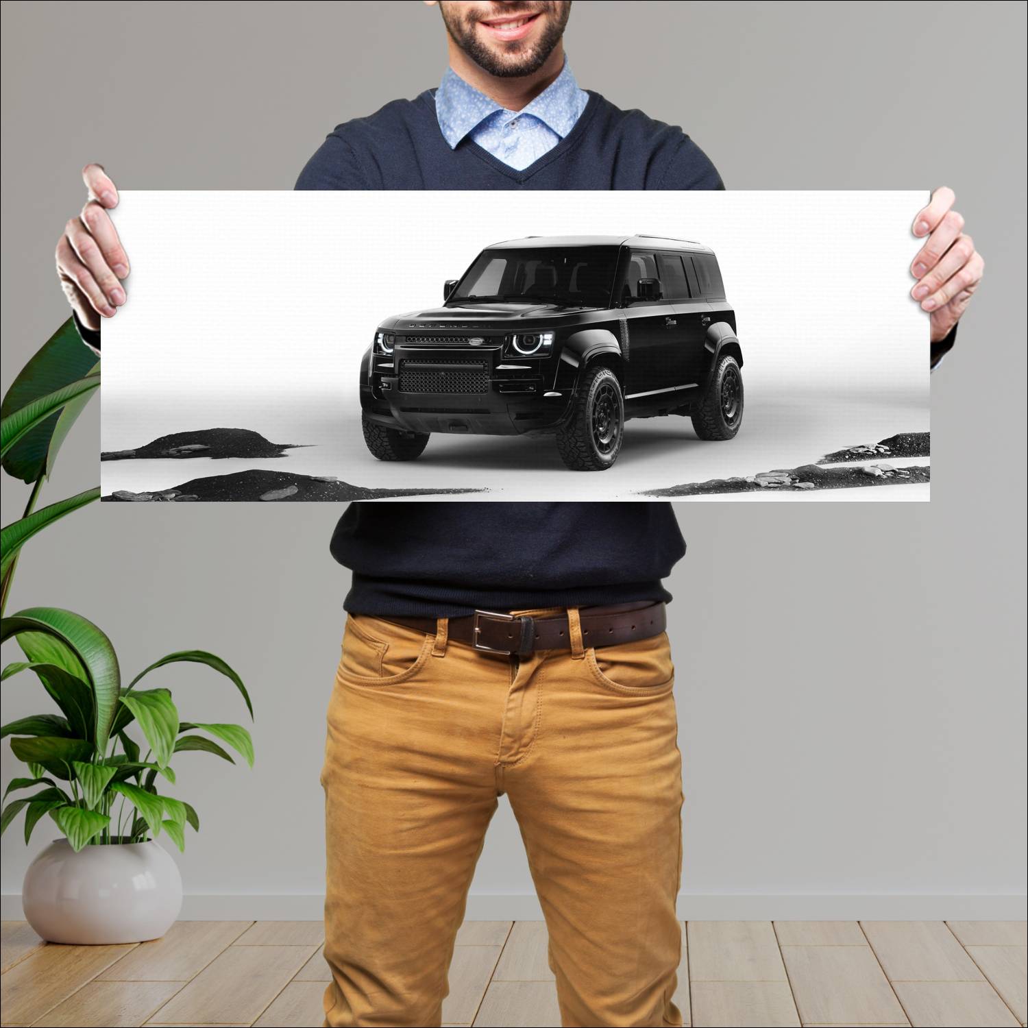 Cuadro grande 30x80cm 2026 Land Rover Defender Octa Black Land