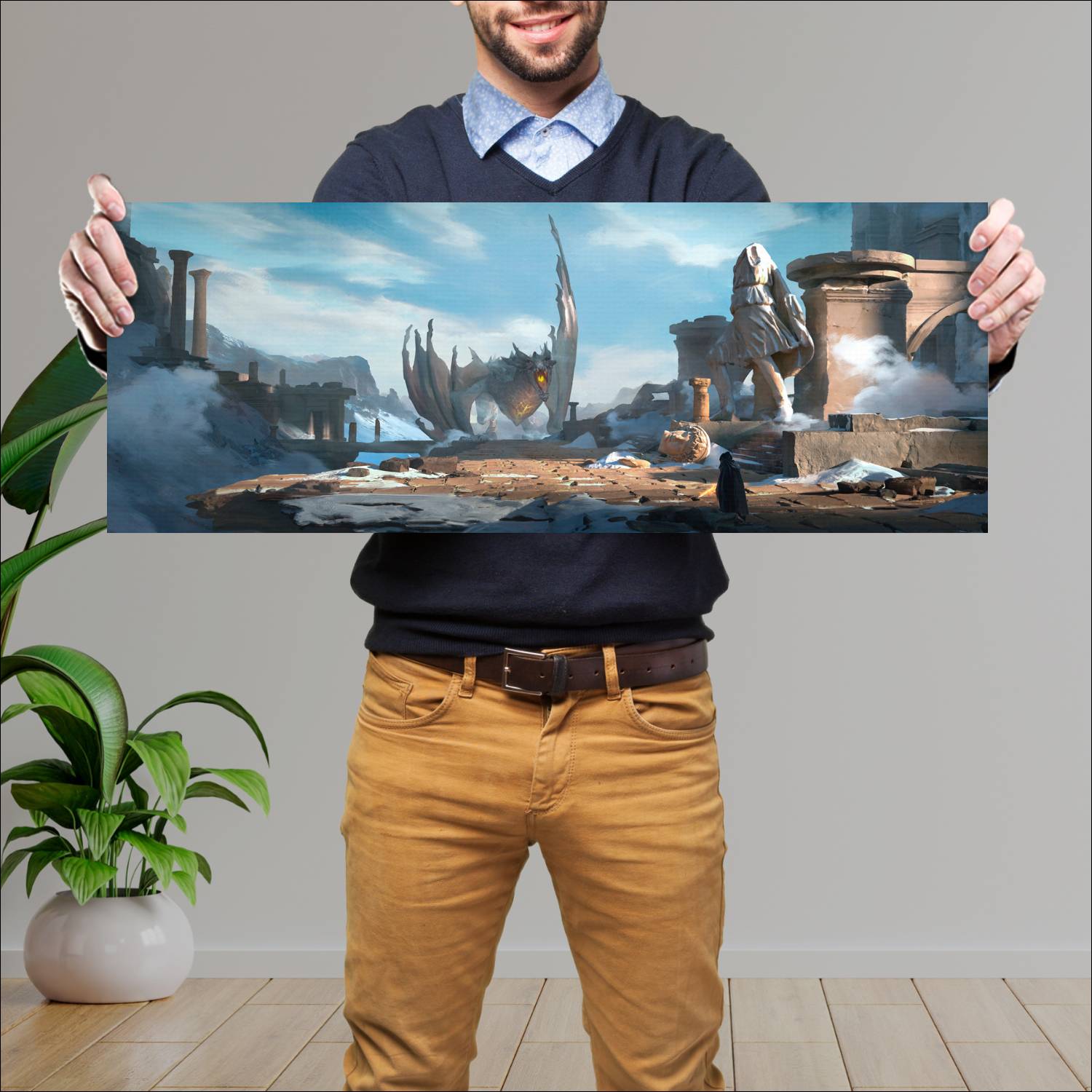 Cuadro grande 30x80cm Dragon Enfrentamiento Dragones