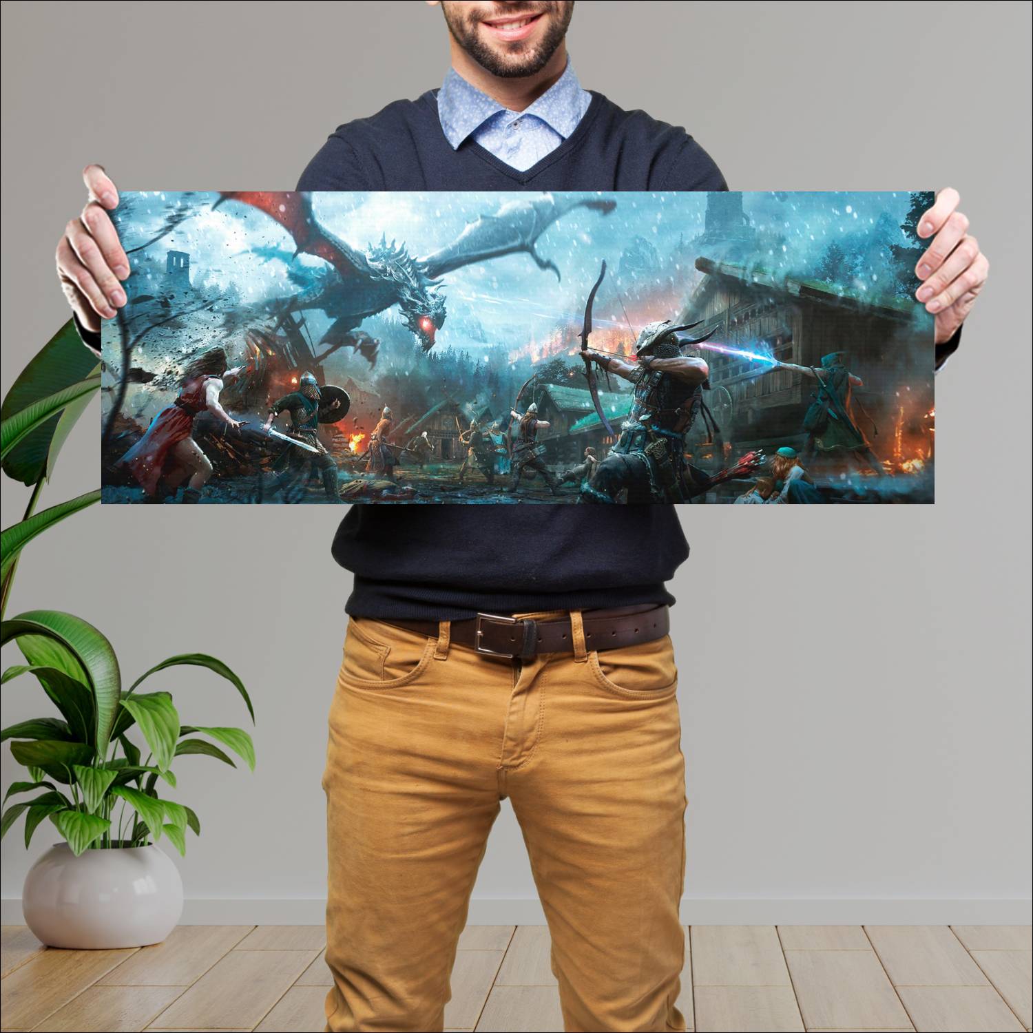Cuadro grande 30x80cm Dragon Batalla Dragones