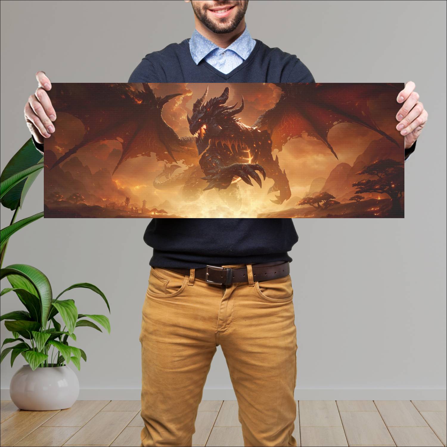 Cuadro grande 30x80cm Dragon Atacando Dragones