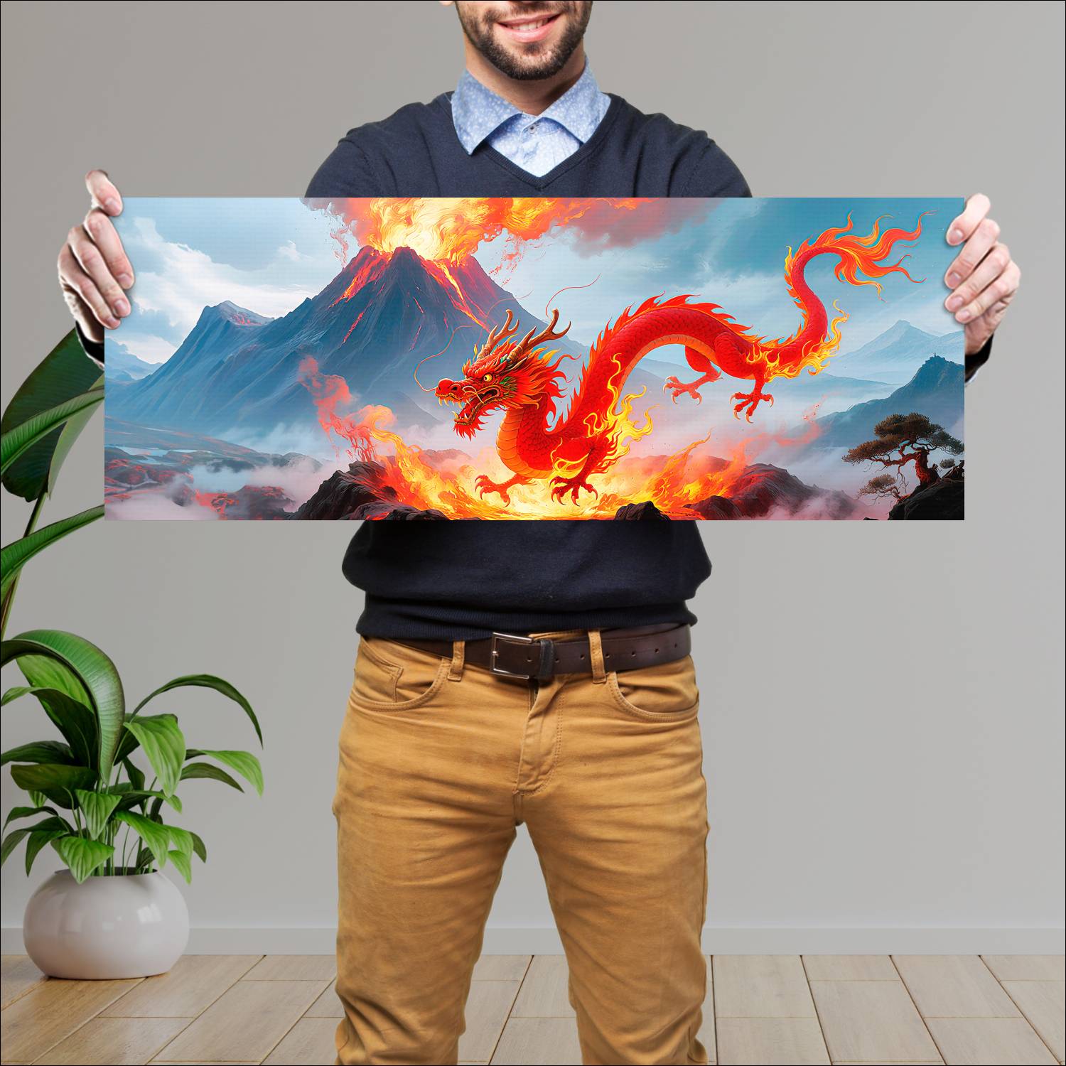 Cuadro grande 30x80cm Dragon Volcan Dragones