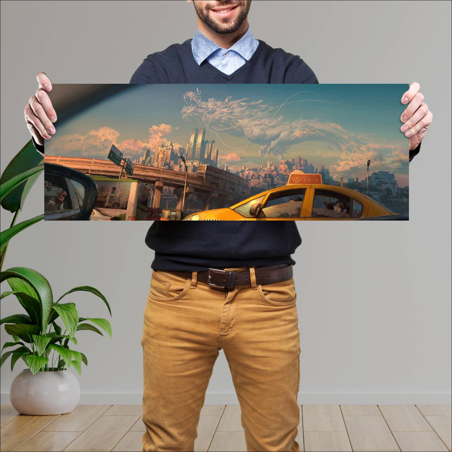 Cuadro grande 30x80cm Dragon de Nubes Dragones