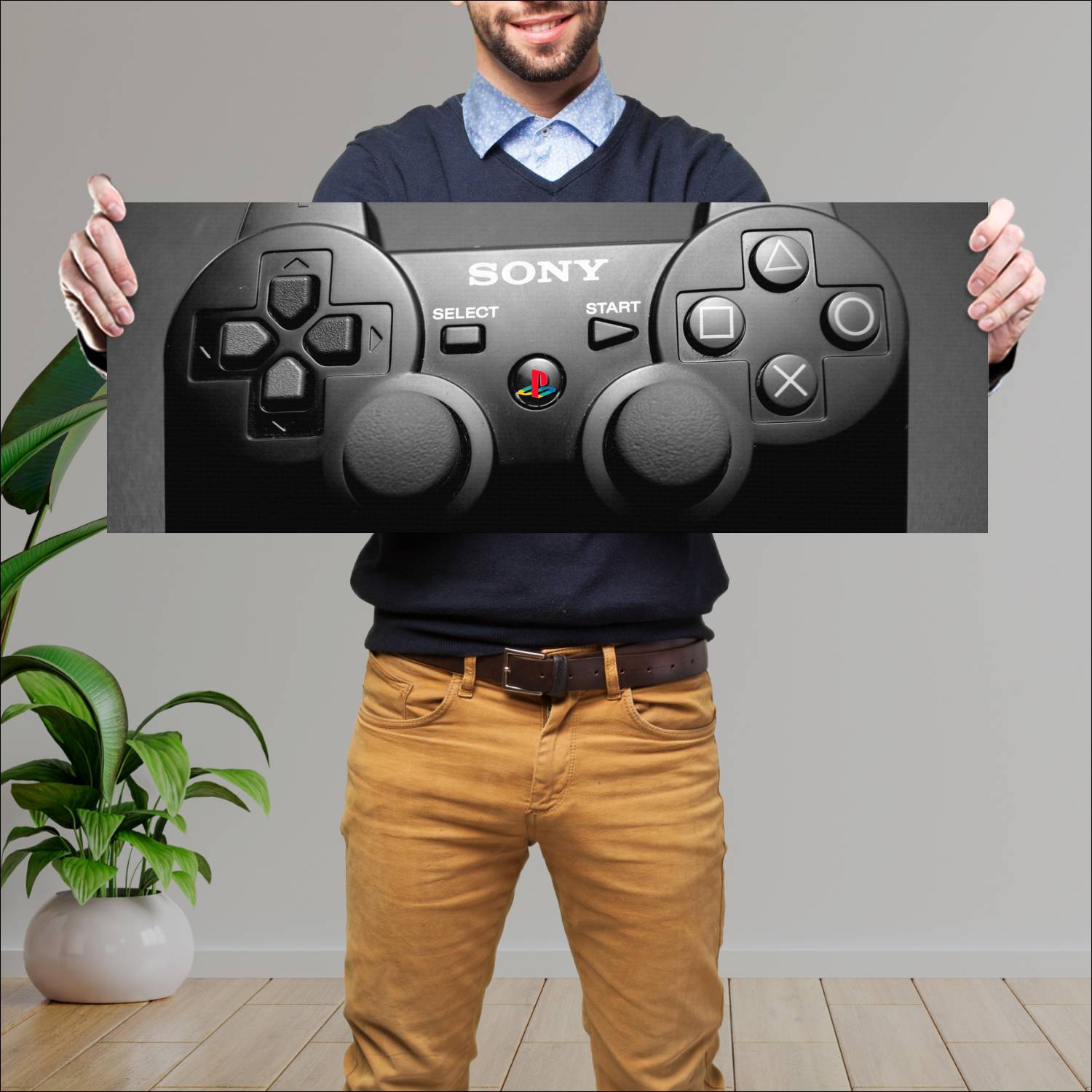 Cuadro grande 30x80cm Joystick Play 3 Negro Gamer