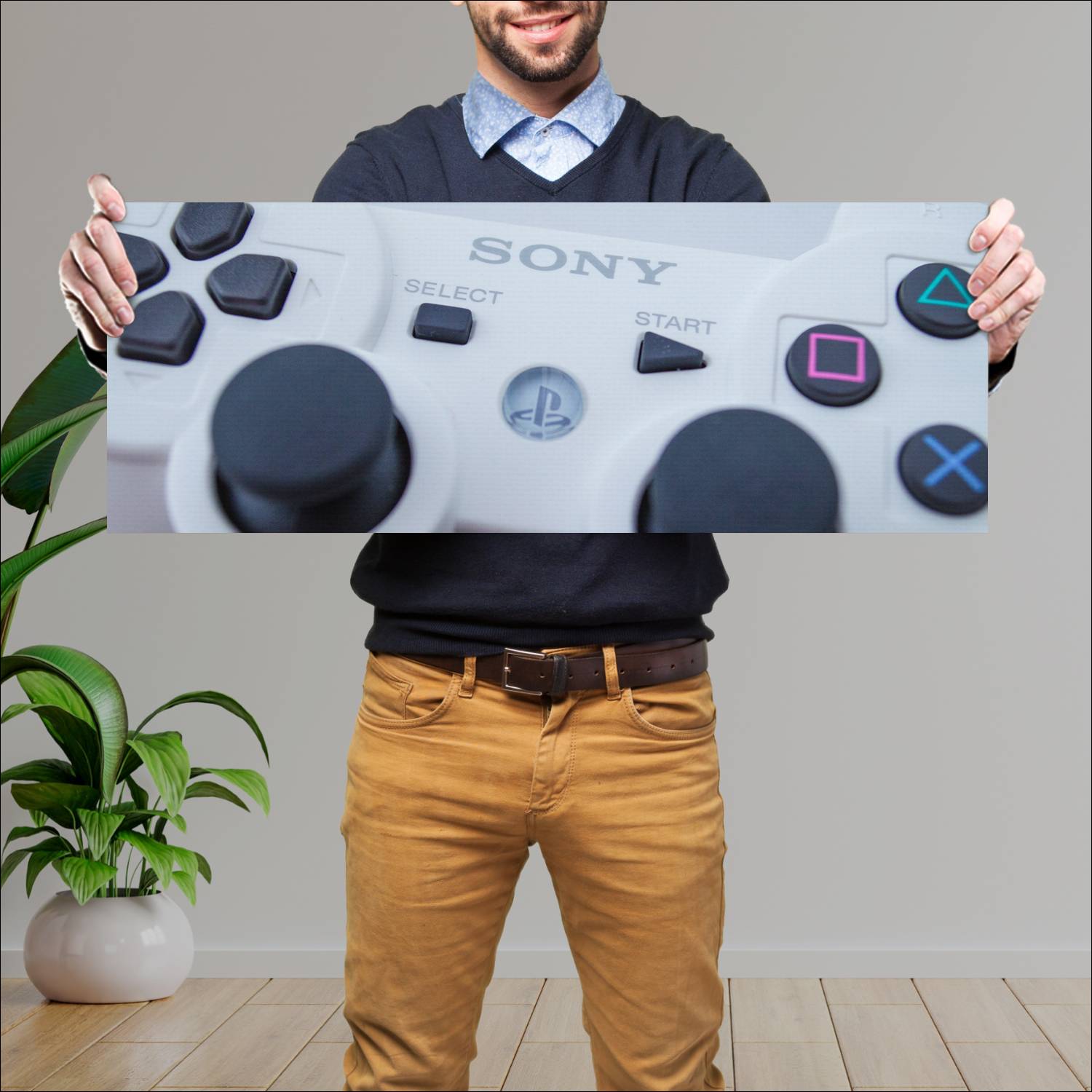 Cuadro grande 30x80cm Joystick Play 3 Blanco Gamer