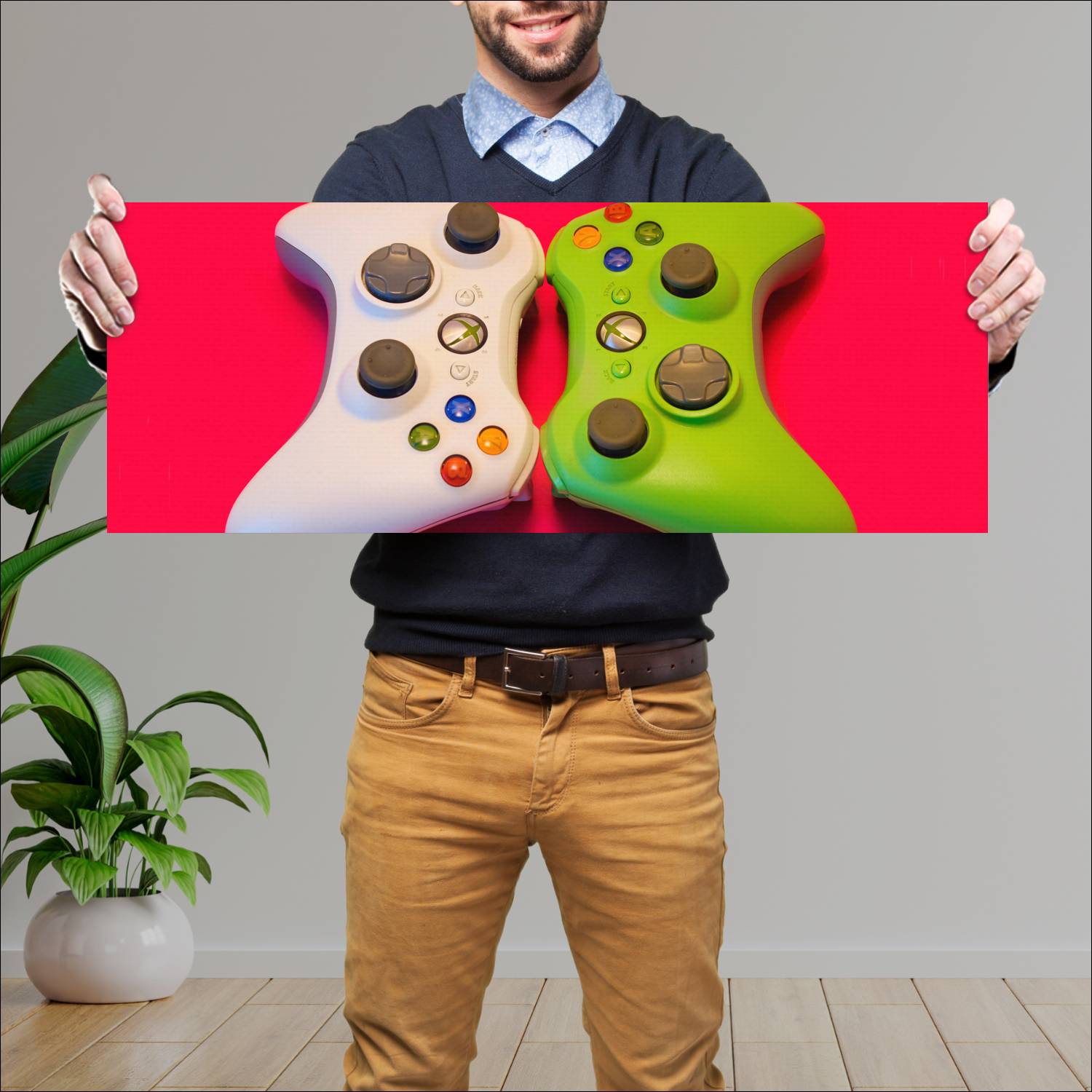 Cuadro grande 30x80cm Joysticks Xbox 360 Blanco y Verde Gamer