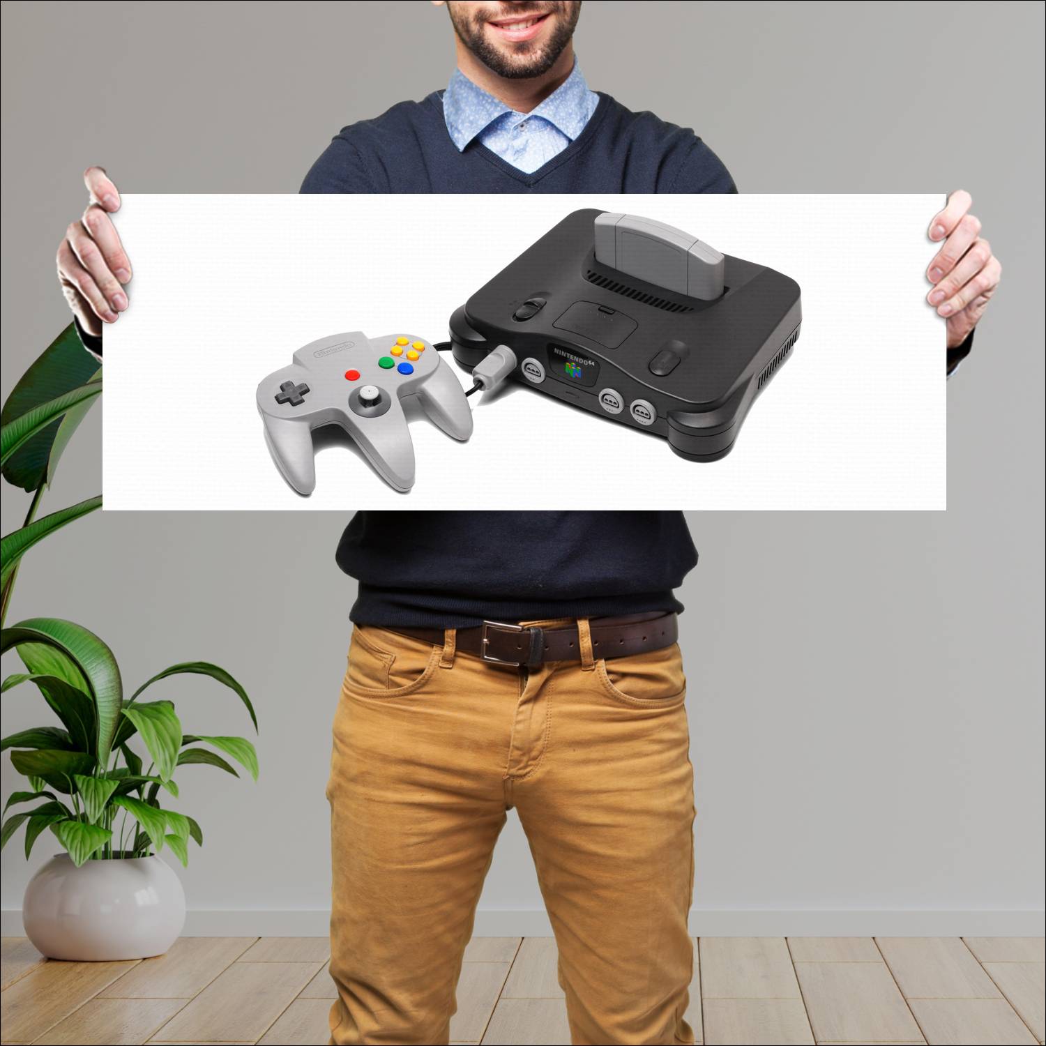 Cuadro grande 30x80cm N64 Consola y Joystick Gamer