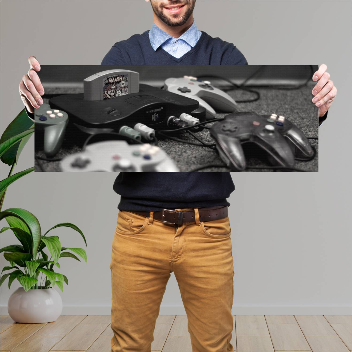 Cuadro grande 30x80cm Nintendo 64 Joysticks y Consola Gamer