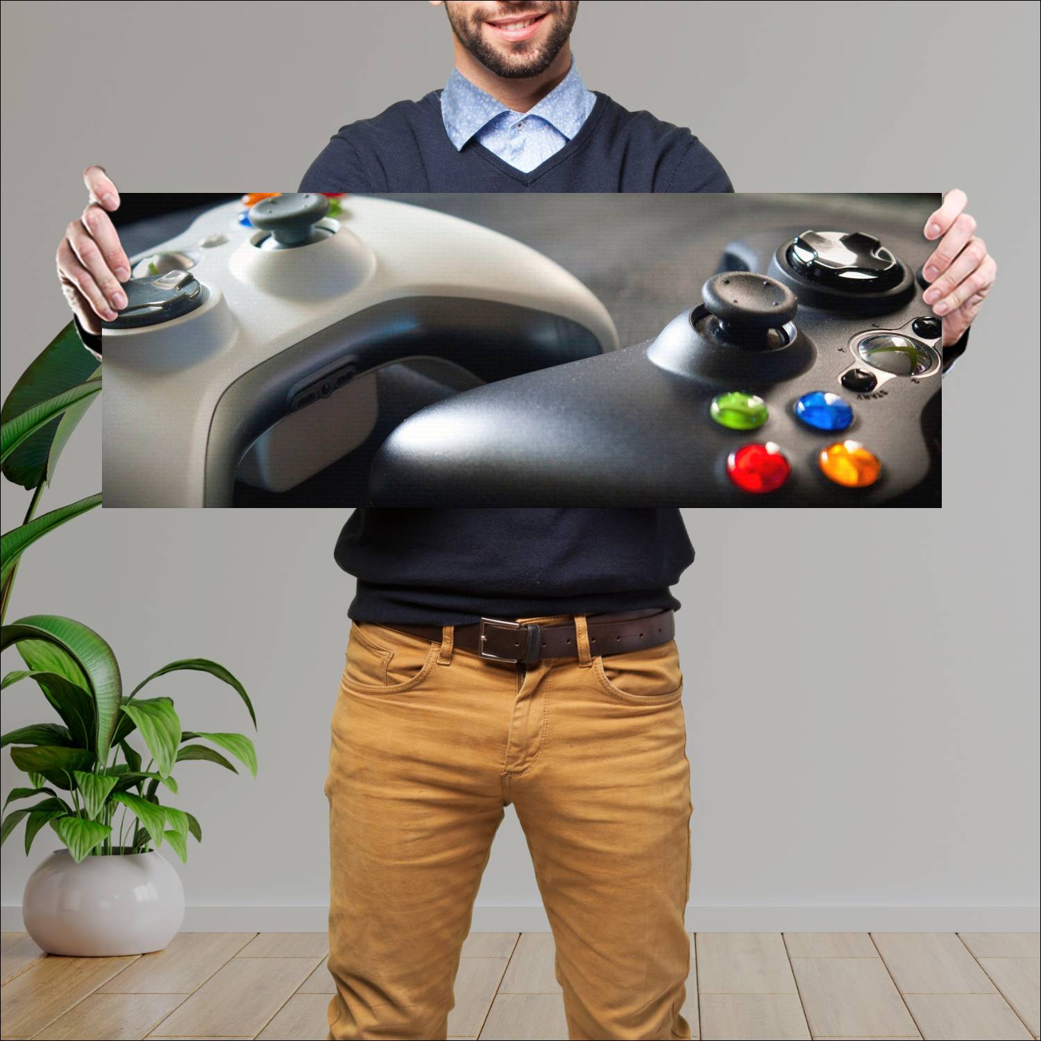 Cuadro grande 30x80cm Joysticks Xbox 360 Blanco y Negro Gamer