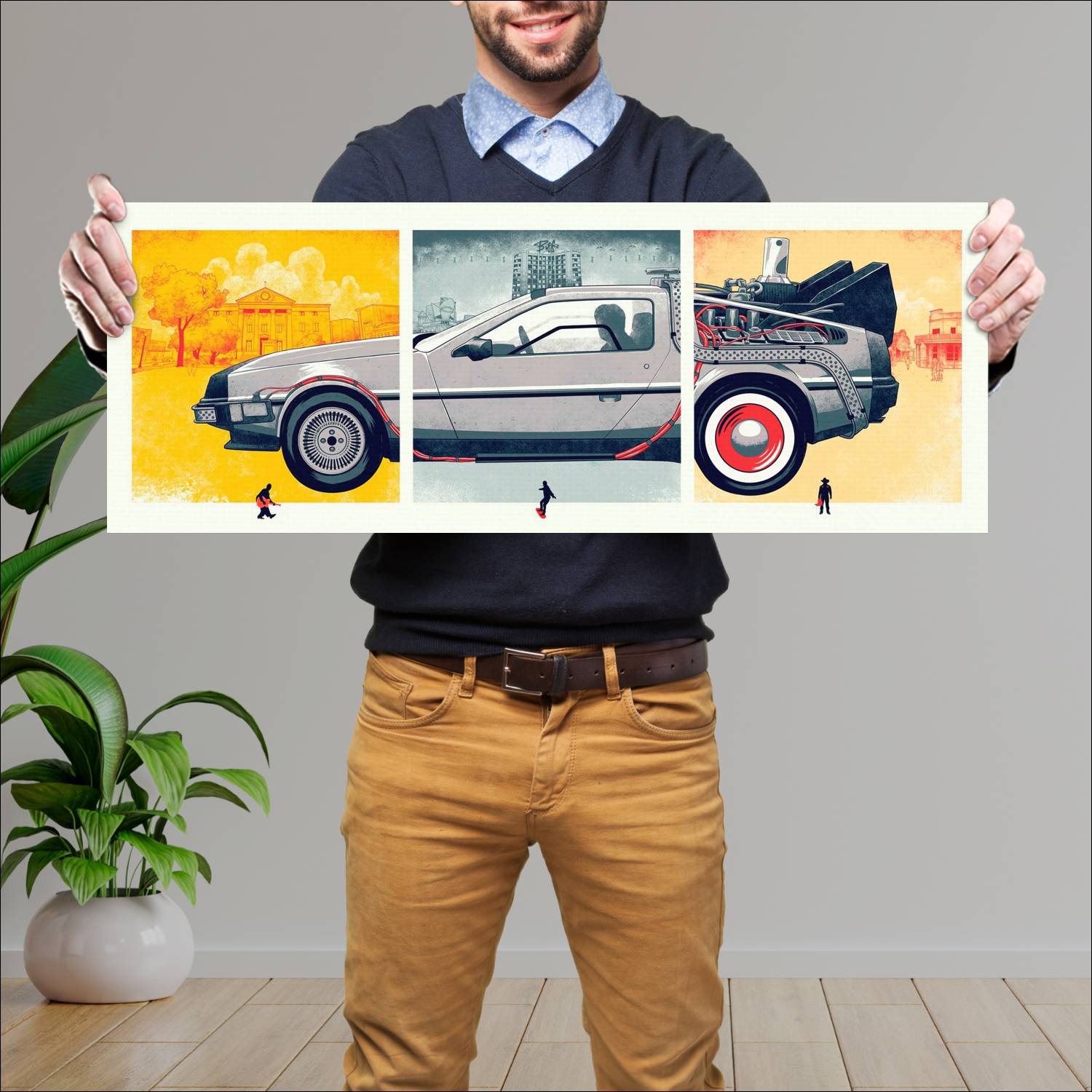 Cuadro grande 30x80cm Los 3 DeLorean Volver Al Futuro