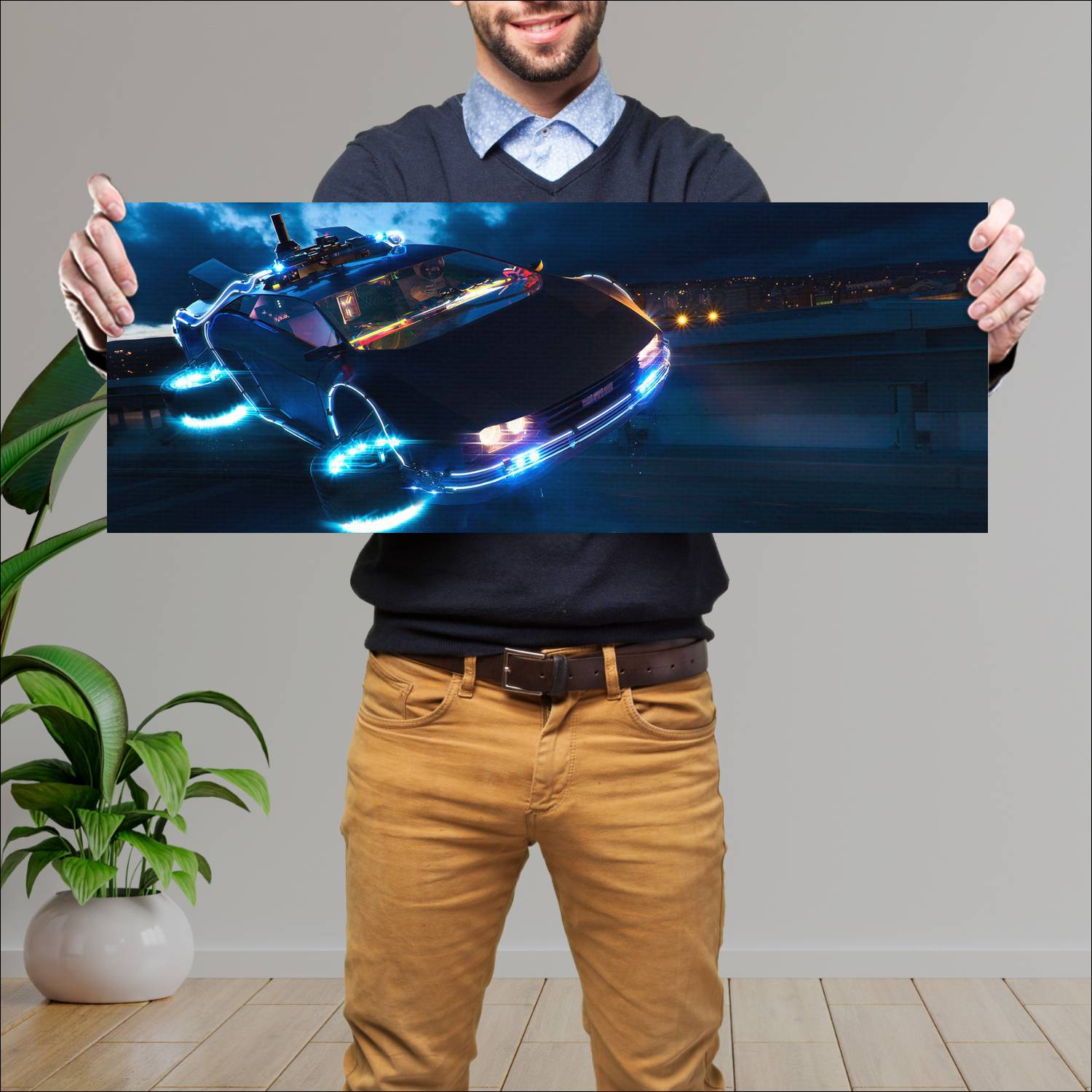 Cuadro grande 30x80cm DeLorean Volando Volver Al Futuro