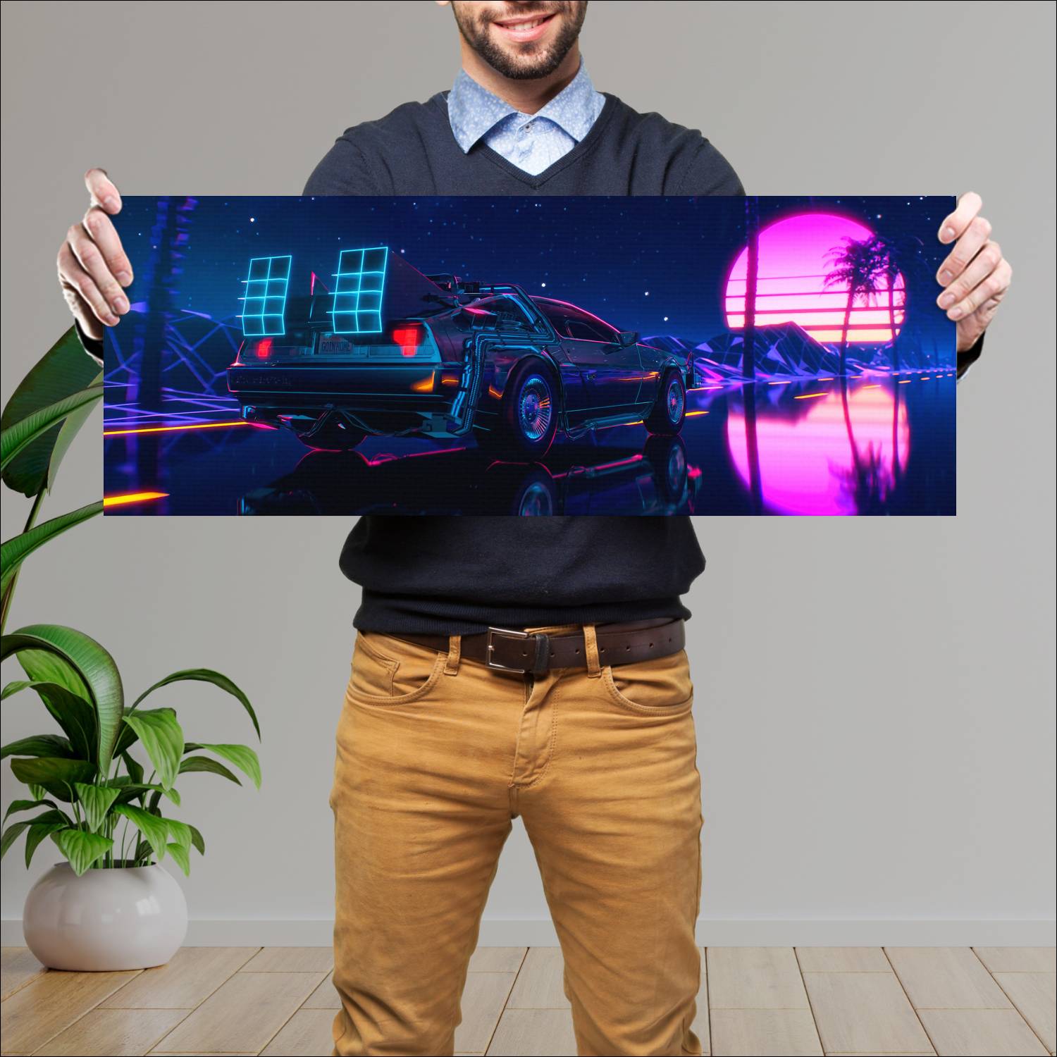 Cuadro grande 30x80cm DeLorean Neon Volver Al Futuro